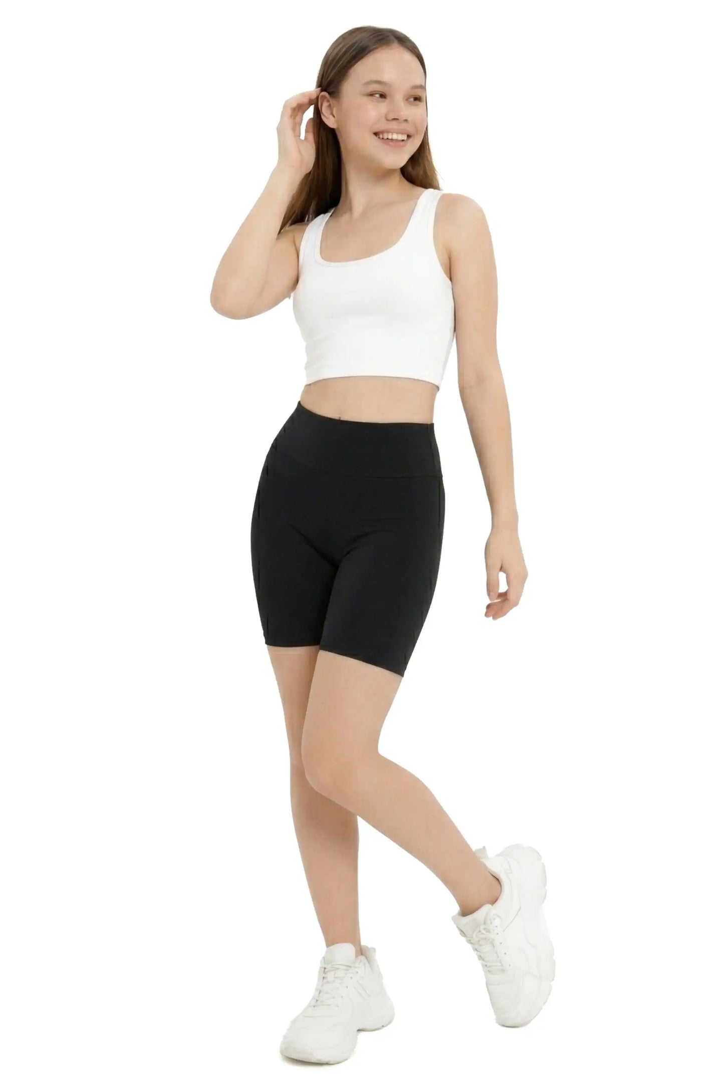 Girls High Waist Biker Shorts — Premium Soft 4-Way Stretch Yoga & Dance Athletic Shorts