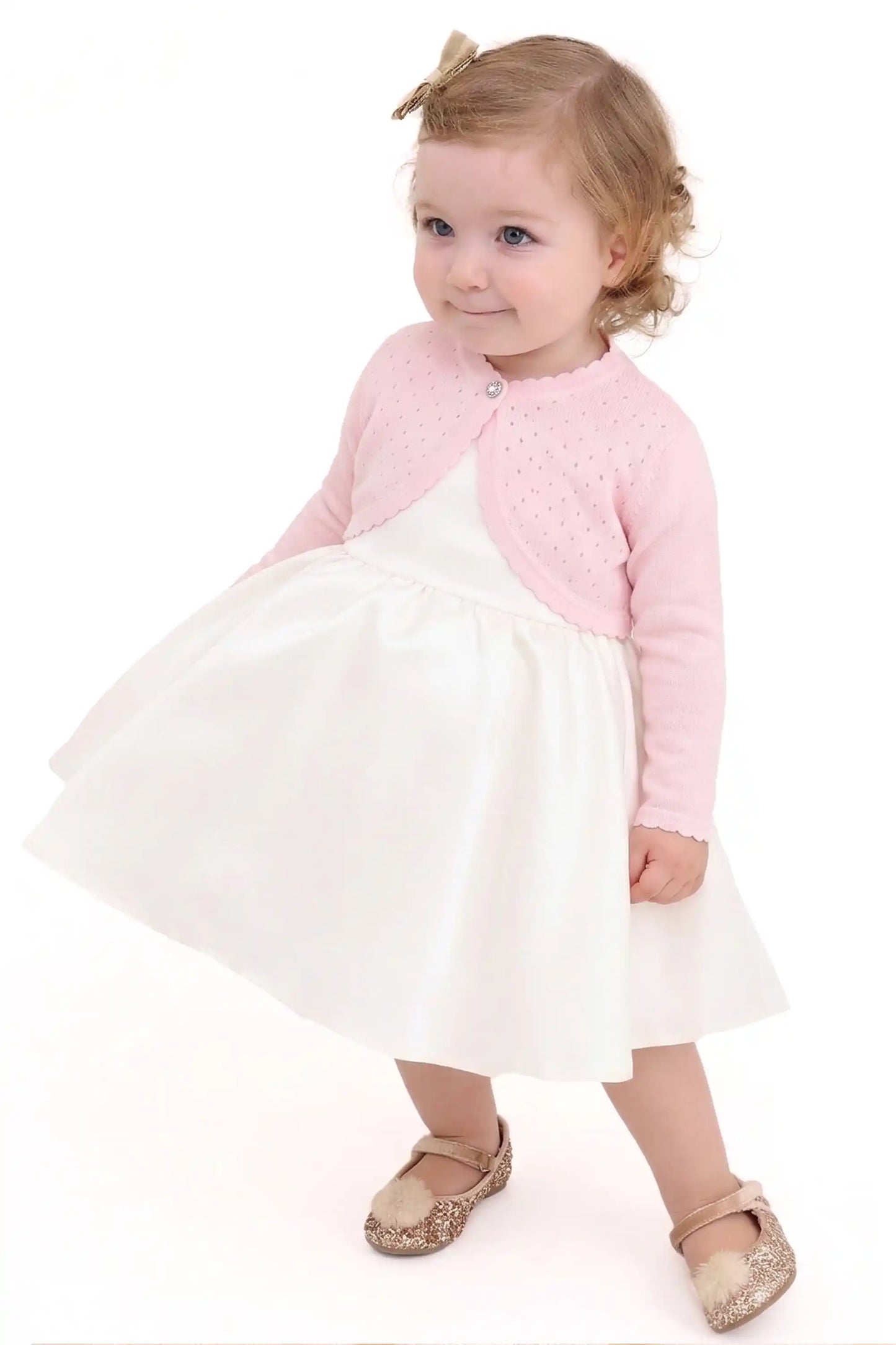 Baby Girls' Long Sleeve Knit One Button Closure Bolero Shrug