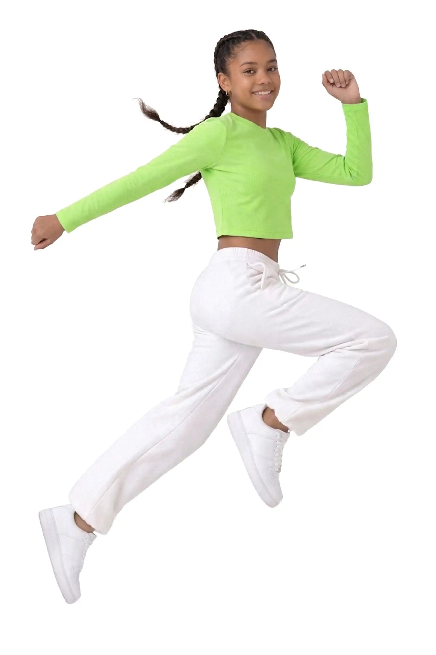Girls' Long Sleeve Crop Top – Soft Cotton, 4-Way Stretch, Breathable Everyday Tee