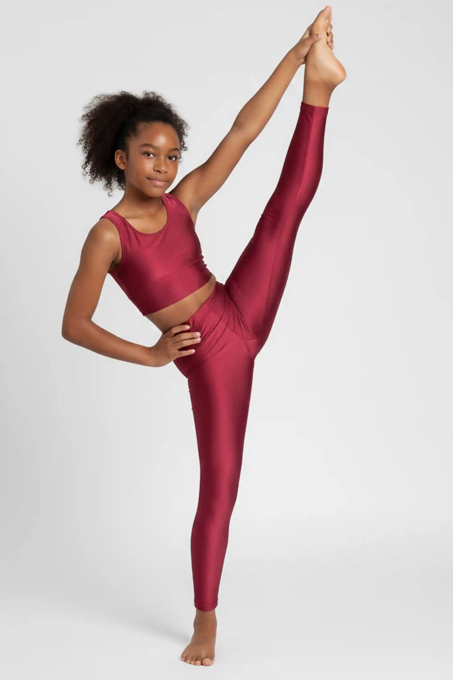 Girls Shiny High Waisted Leggings – Dance & Gymnastics Stretch Tights