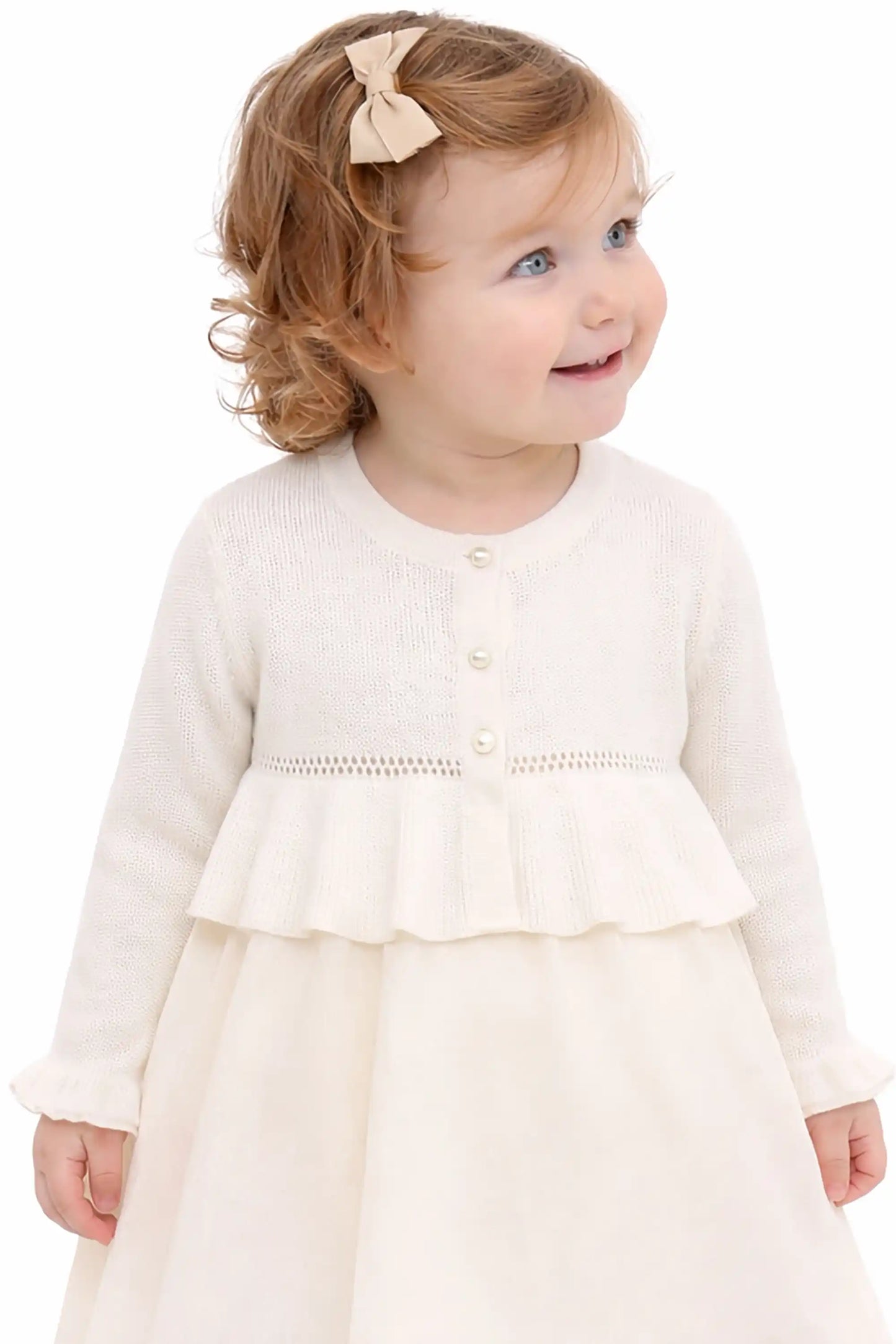 Baby Girls' Long Sleeve Knit One Button Closure Bolero Shrug