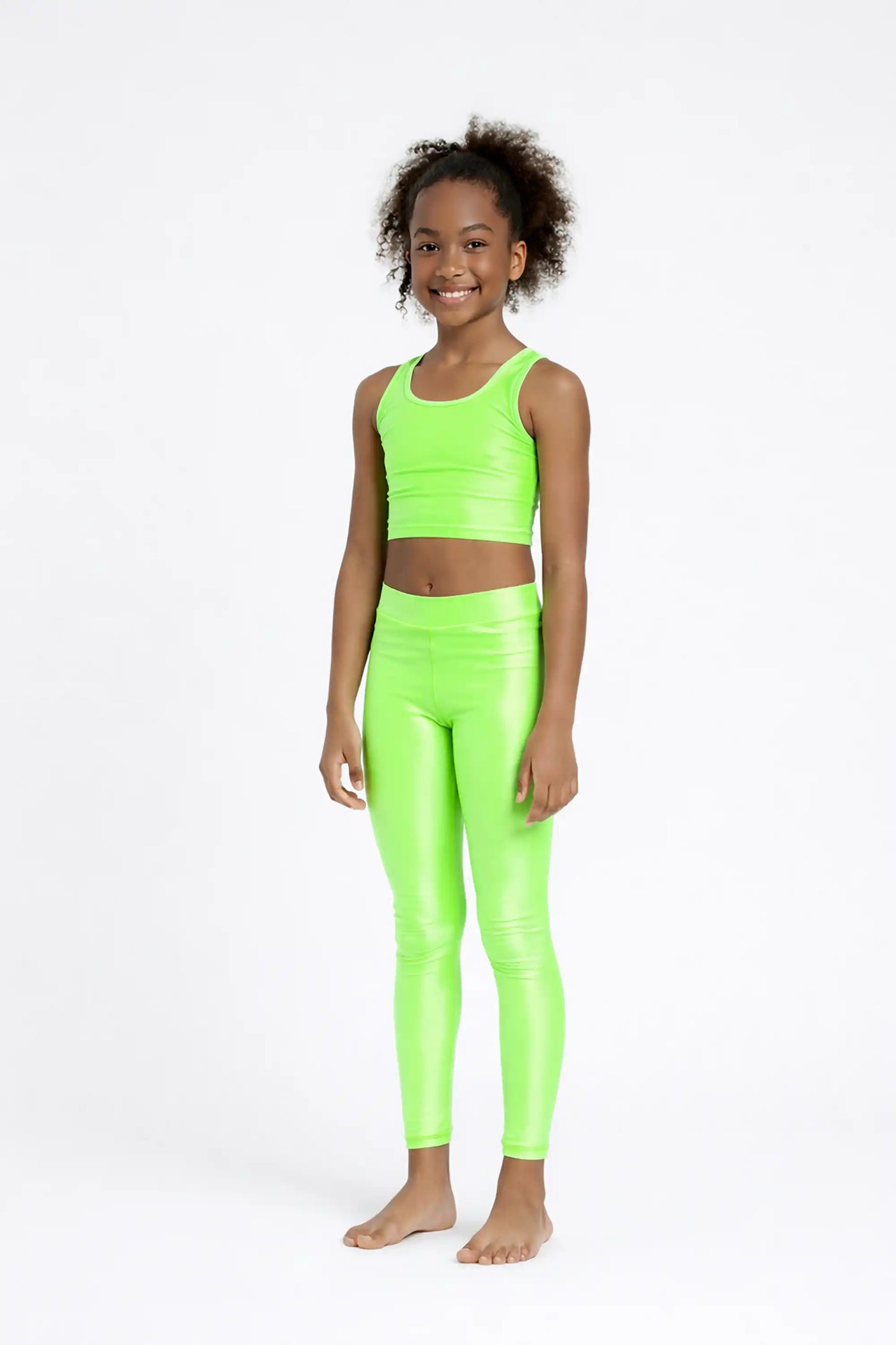 Girls Shiny High Waisted Leggings – Dance & Gymnastics Stretch Tights