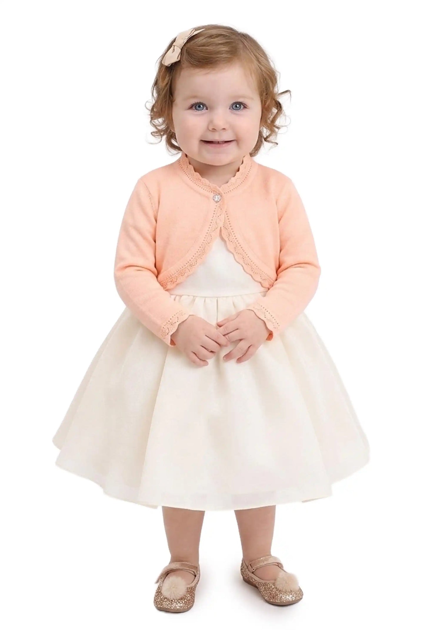 Little Girls' Knit Long Sleeve Button Closure Bolero Cardigan Shrug