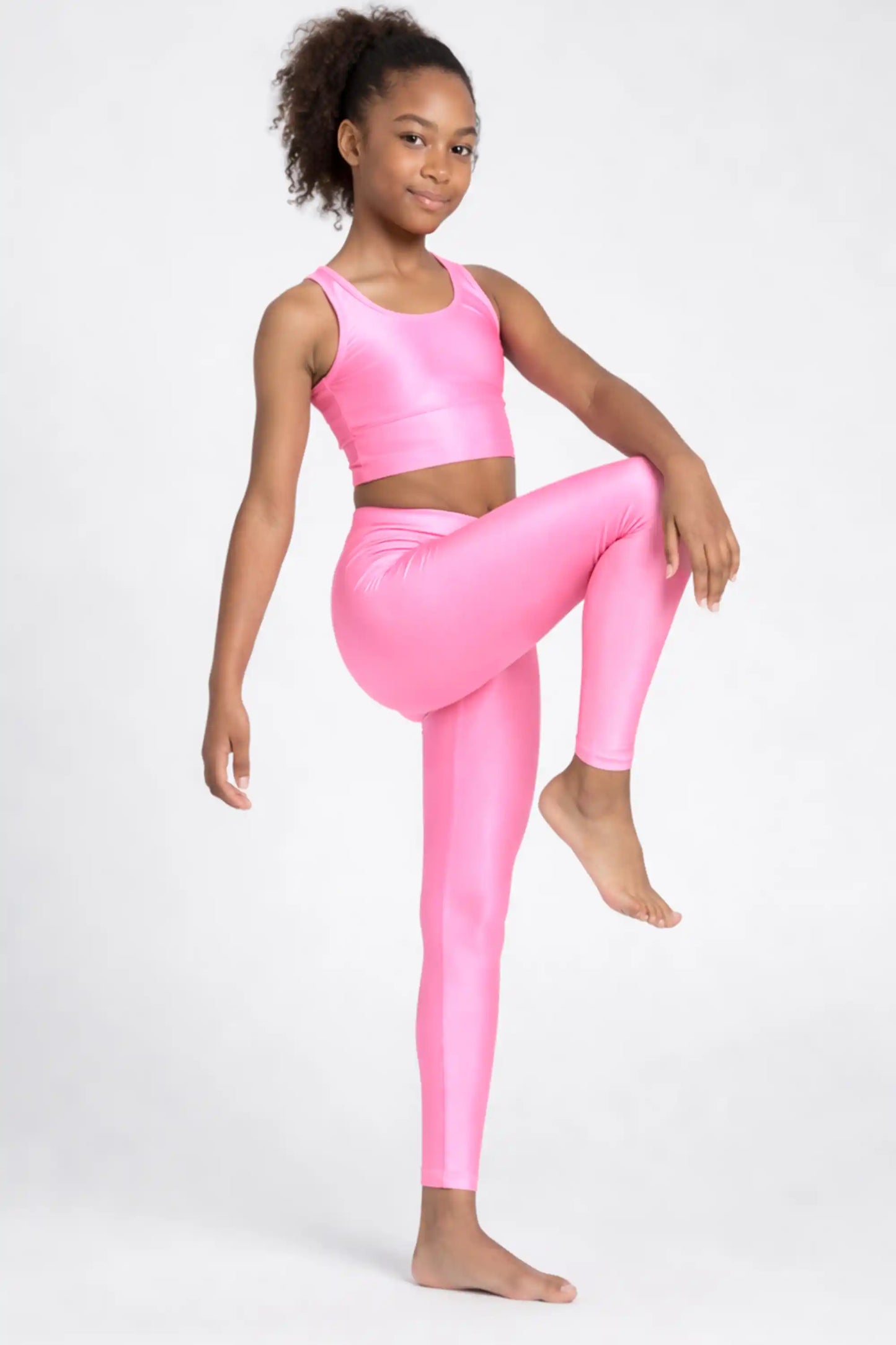 Girls Shiny High Waisted Leggings – Dance & Gymnastics Stretch Tights