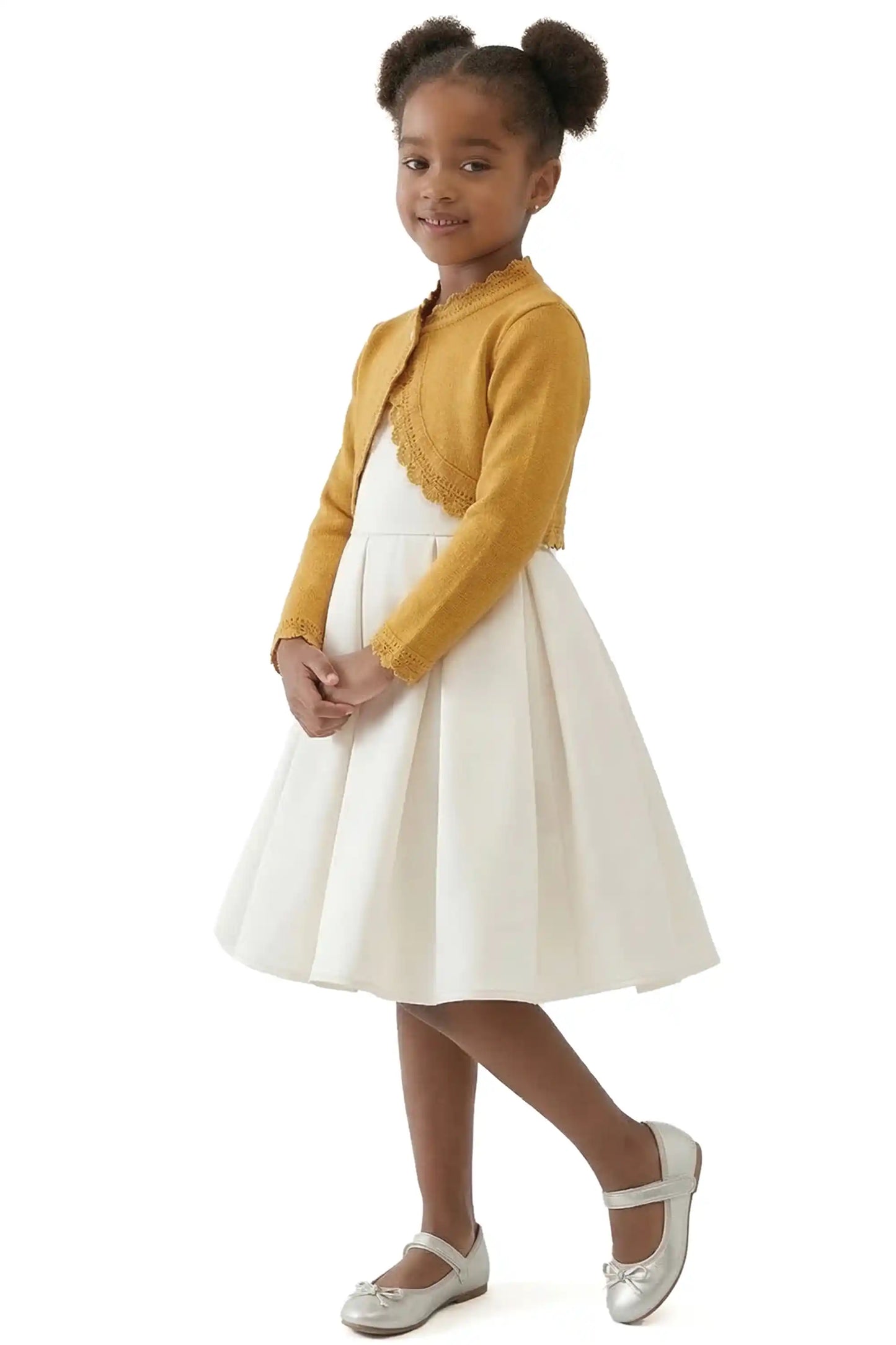 Little Girls' Knit Long Sleeve Button Closure Bolero Cardigan Shrug