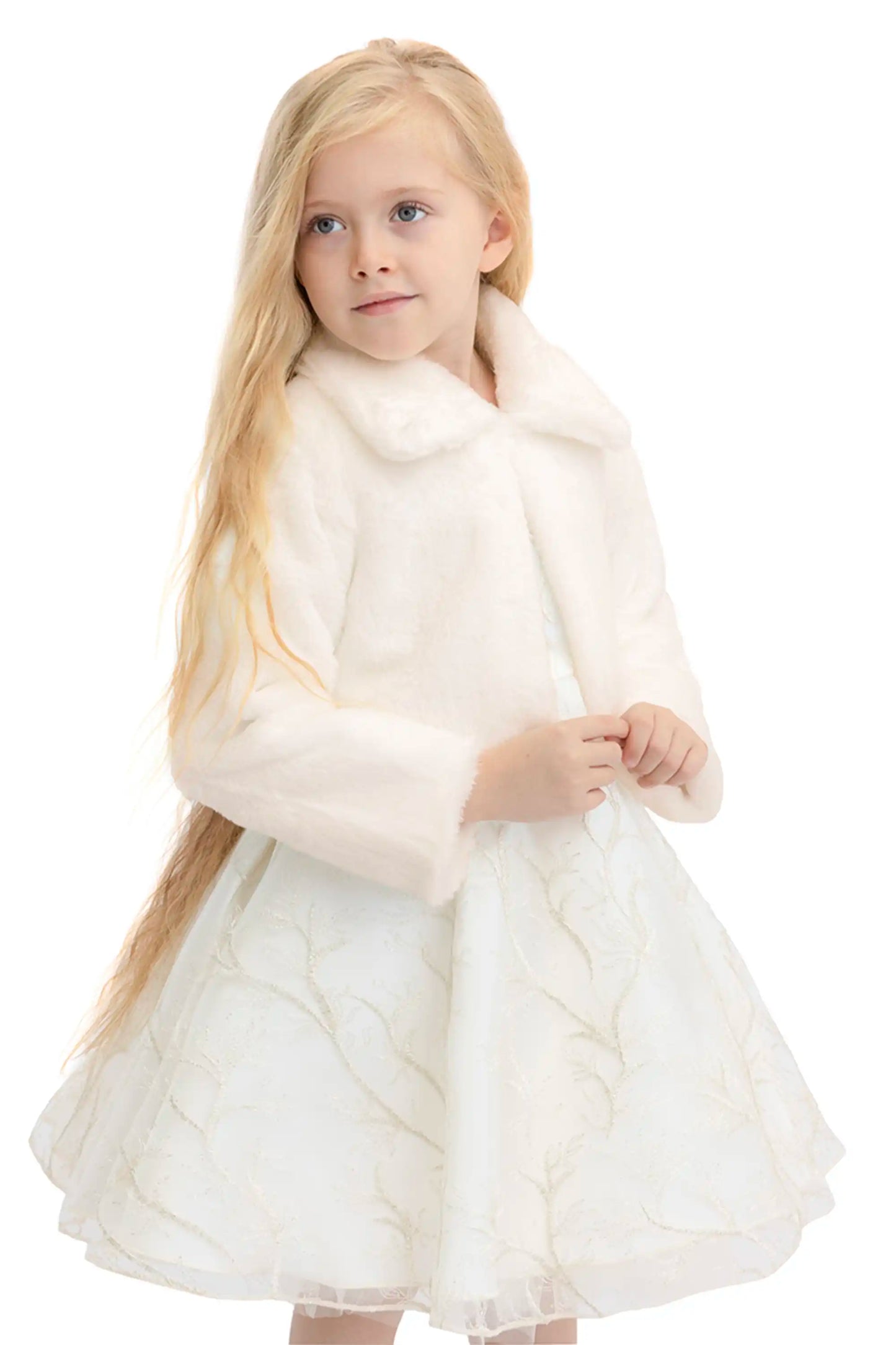 Girls Faux Fur Shrug Jacket Tied Ribbon Cozy Bolero