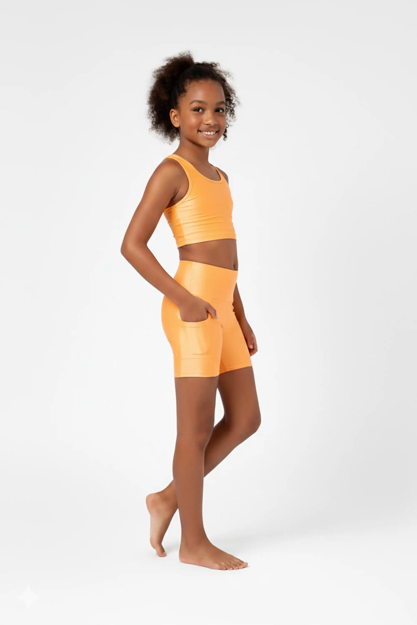 Girls Athletic Shorts with Pocket High Waisted Biker Shorts for Dance Yoga Gymnastics