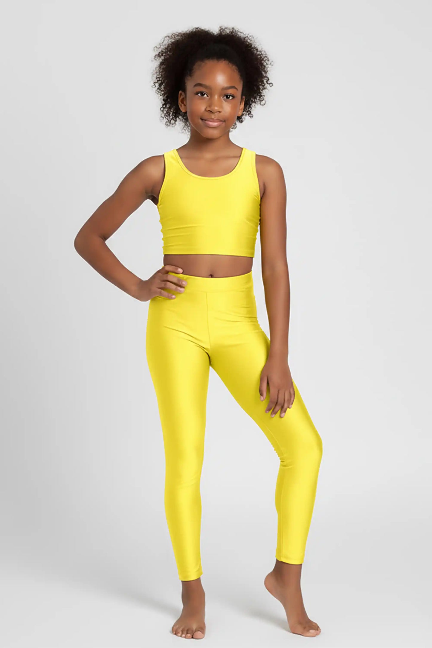 Girls Shiny High Waisted Leggings – Dance & Gymnastics Stretch Tights
