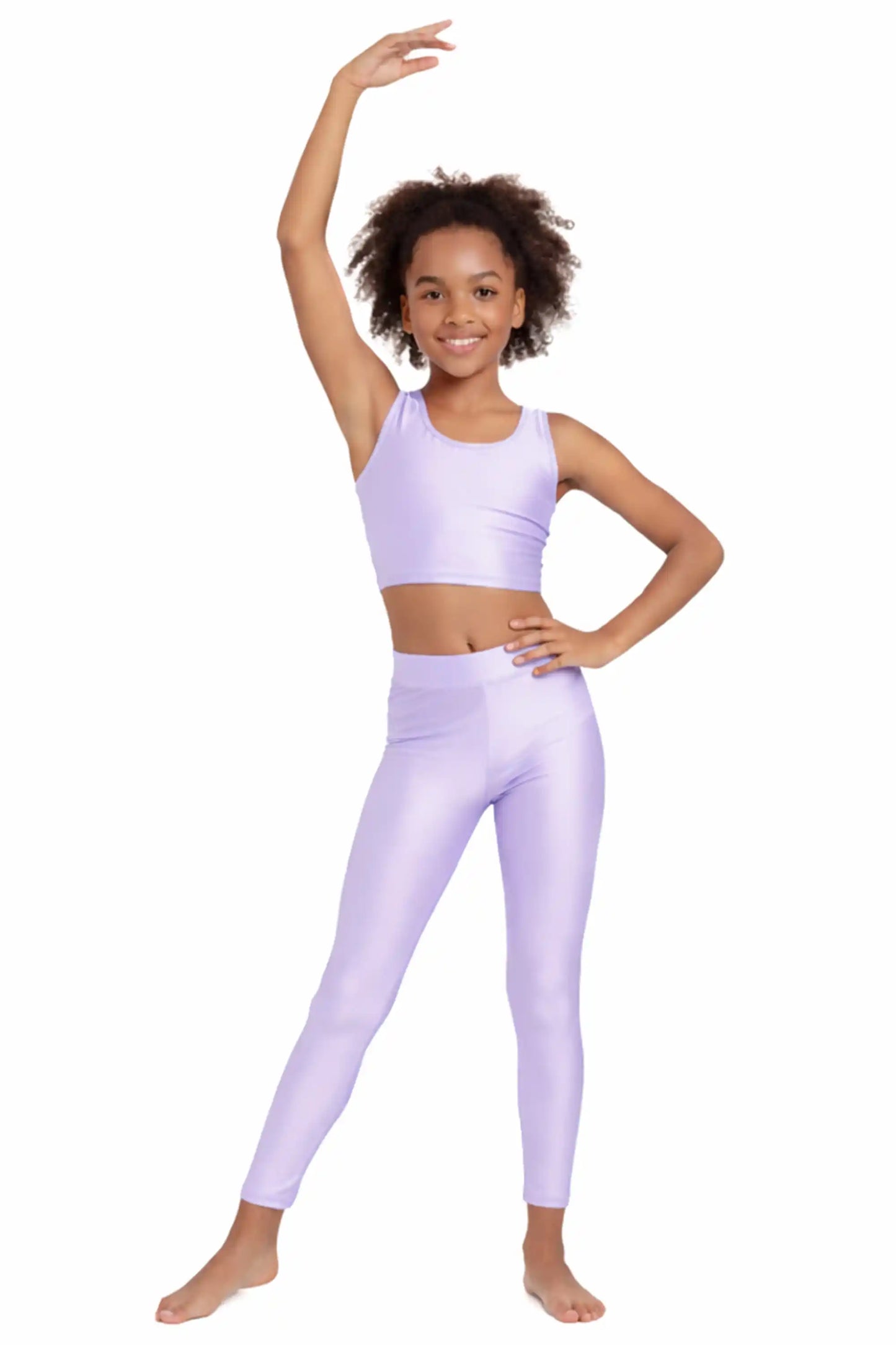 Girls Shiny High Waisted Leggings – Dance & Gymnastics Stretch Tights