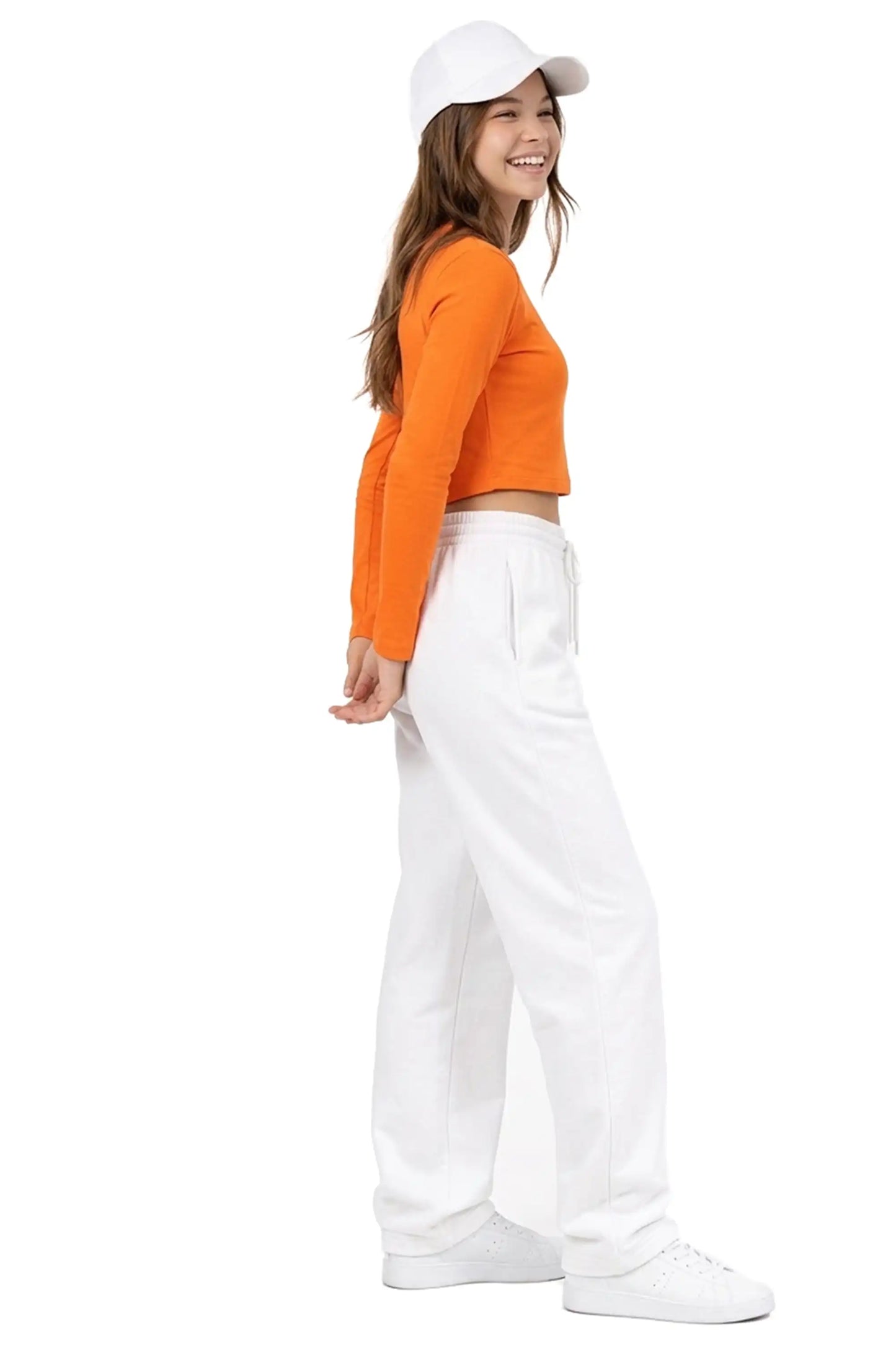 Girls' Long Sleeve Crop Top – Soft Cotton, 4-Way Stretch, Breathable Everyday Tee