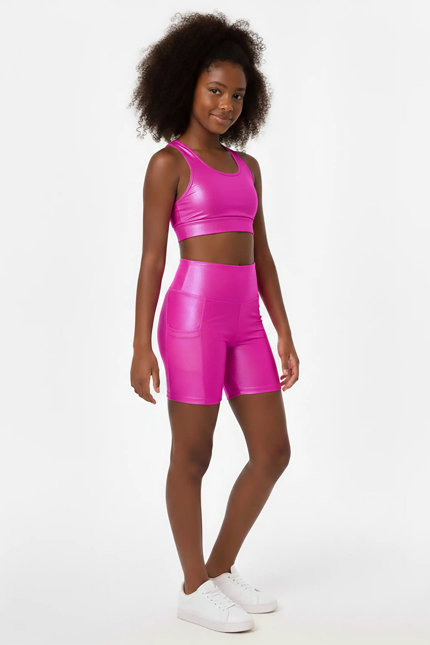 Girls Athletic Shorts with Pocket High Waisted Biker Shorts for Dance Yoga Gymnastics