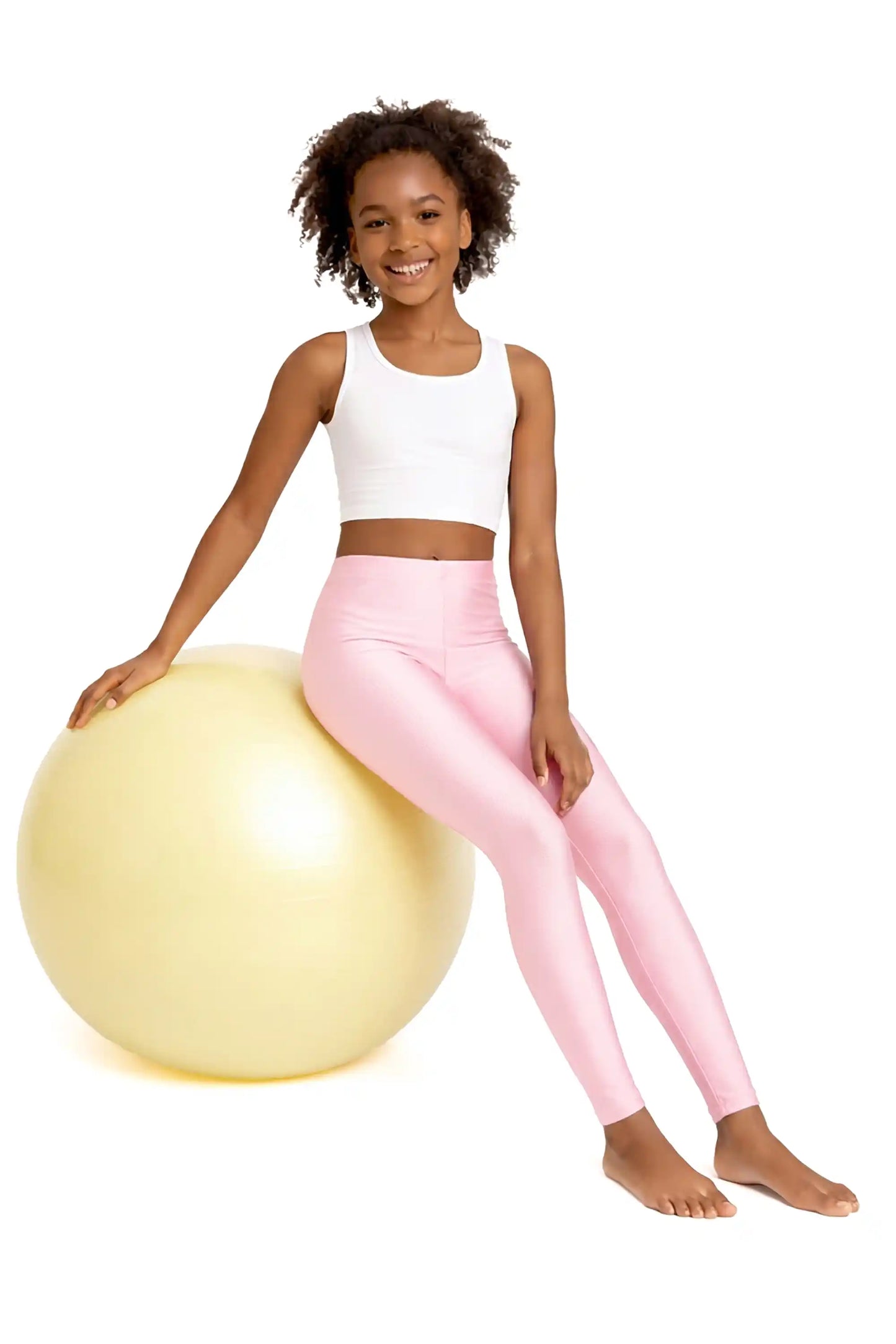 Girls Shiny High Waisted Leggings – Dance & Gymnastics Stretch Tights