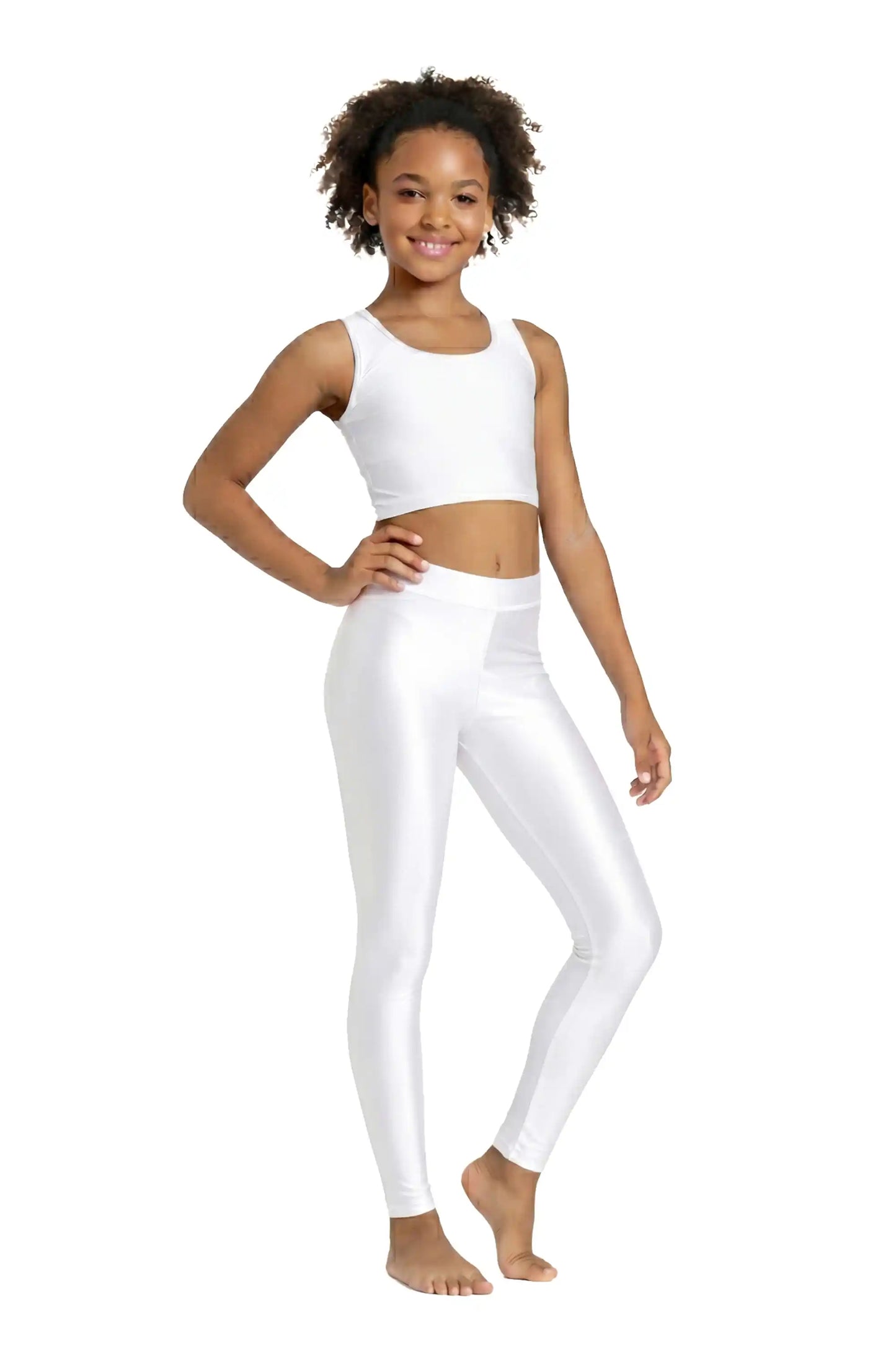 Girls Shiny High Waisted Leggings – Dance & Gymnastics Stretch Tights