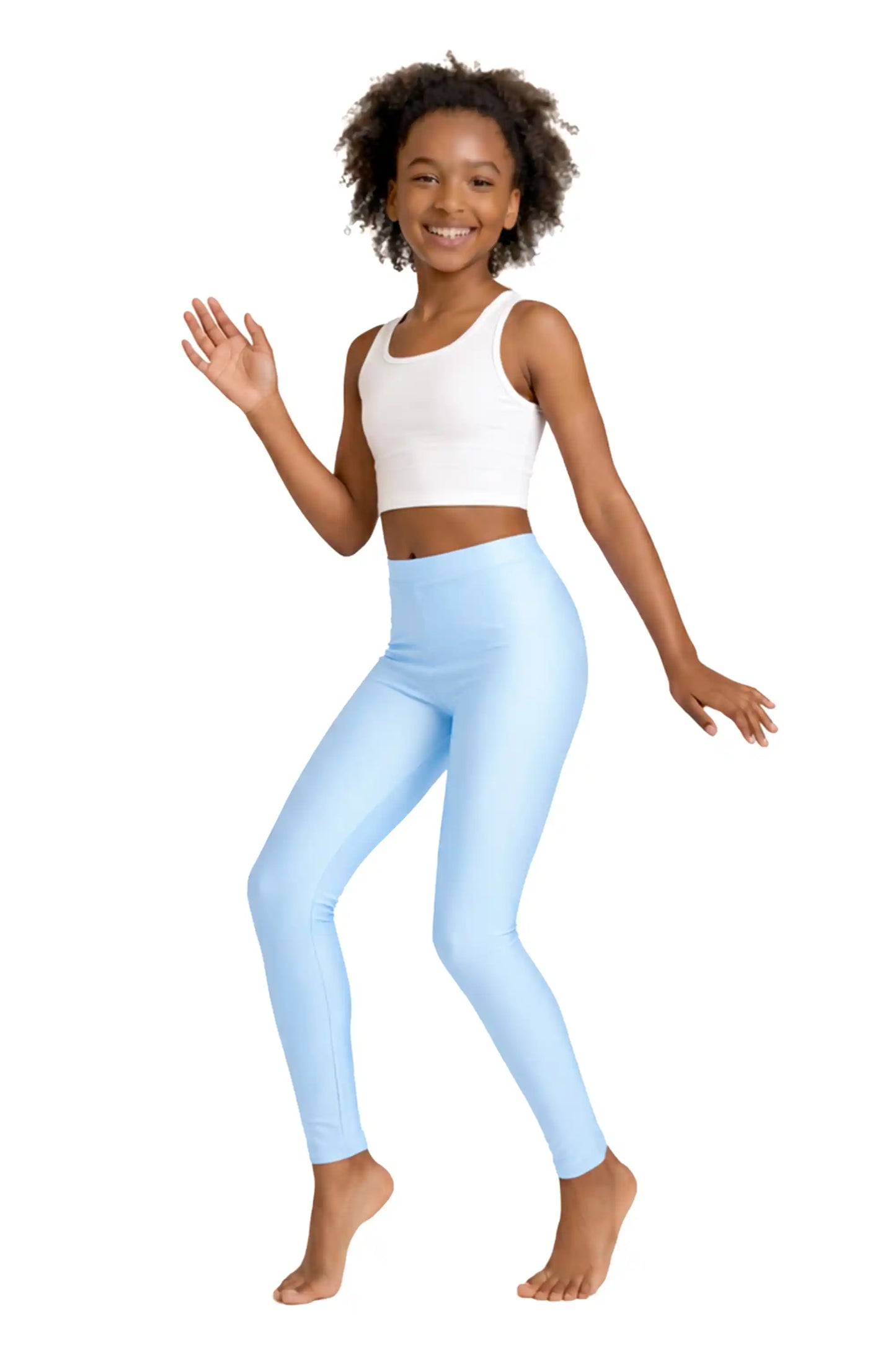 Girls Shiny High Waisted Leggings – Dance & Gymnastics Stretch Tights