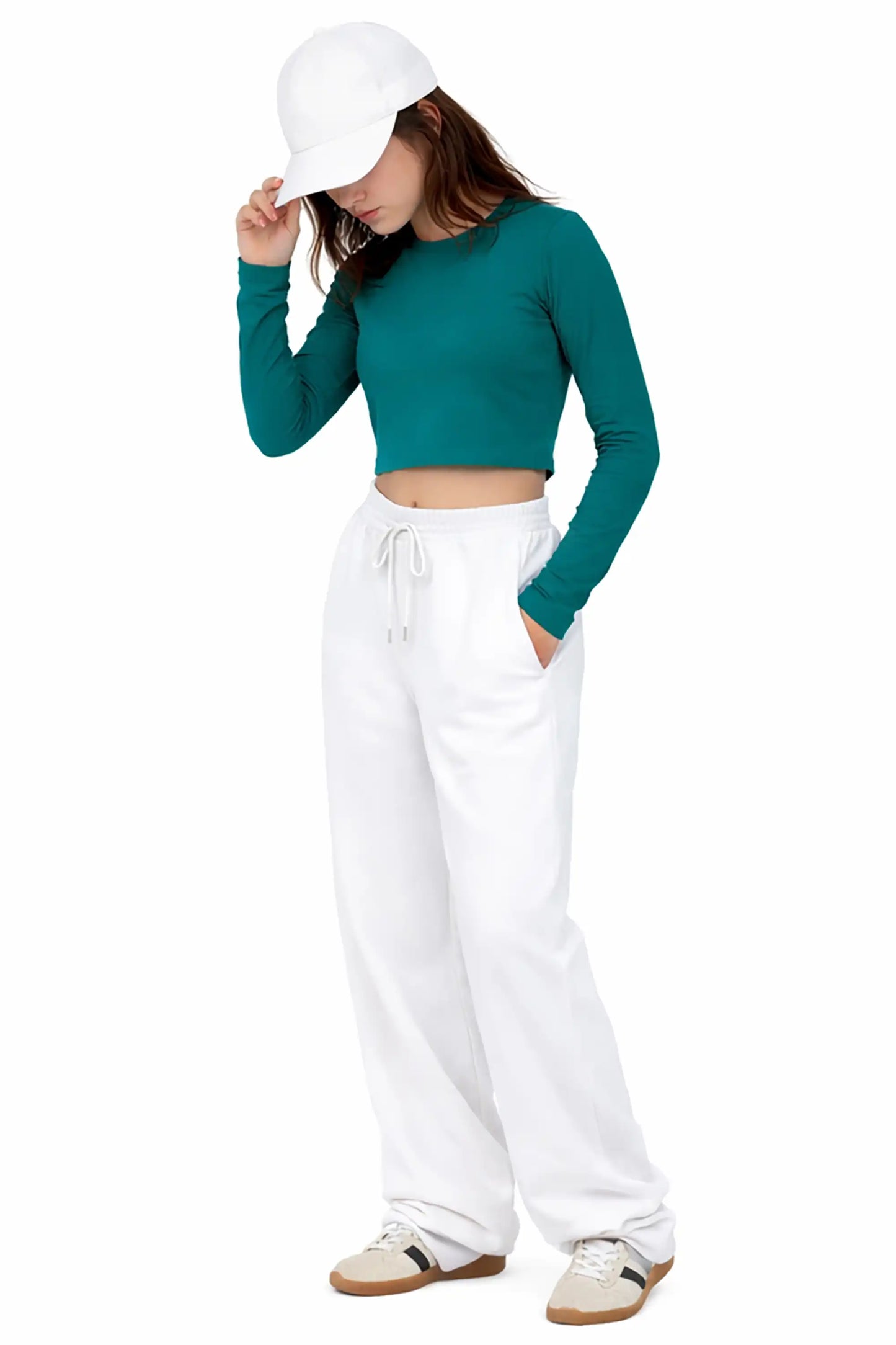 Girls' Long Sleeve Crop Top – Soft Cotton, 4-Way Stretch, Breathable Everyday Tee