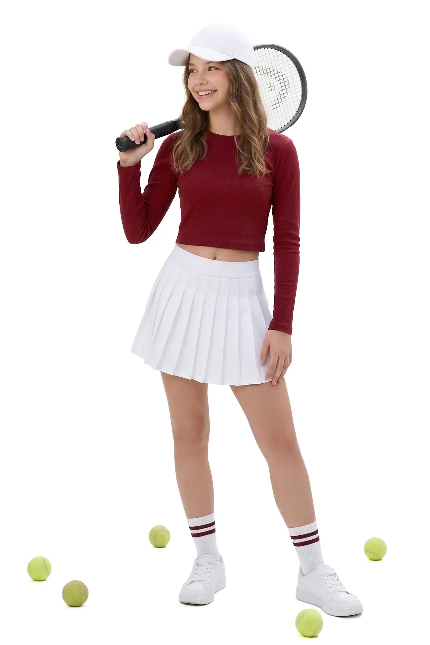Girls' Long Sleeve Crop Top – Soft Cotton, 4-Way Stretch, Breathable Everyday Tee