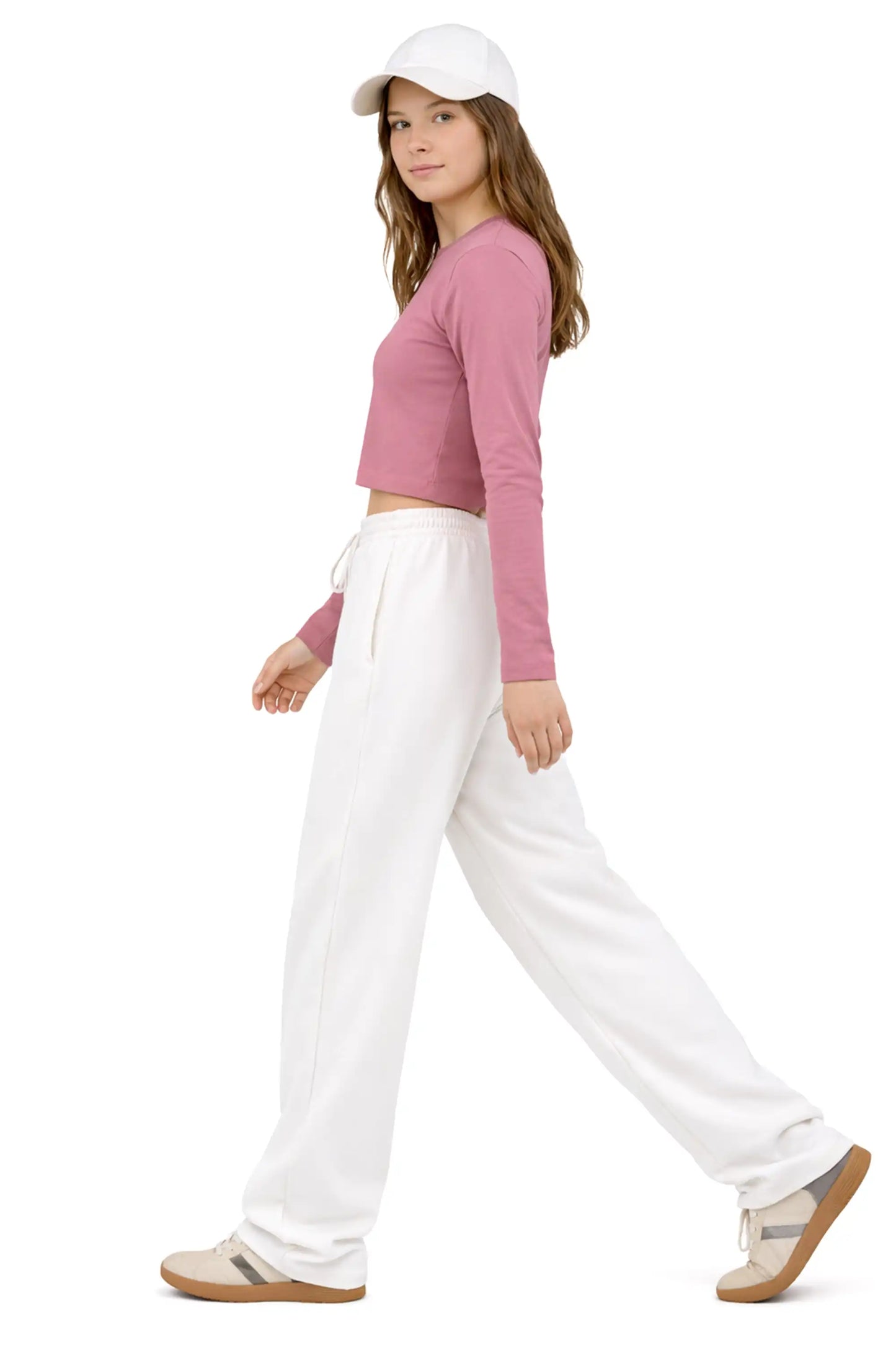 Girls' Long Sleeve Crop Top – Soft Cotton, 4-Way Stretch, Breathable Everyday Tee