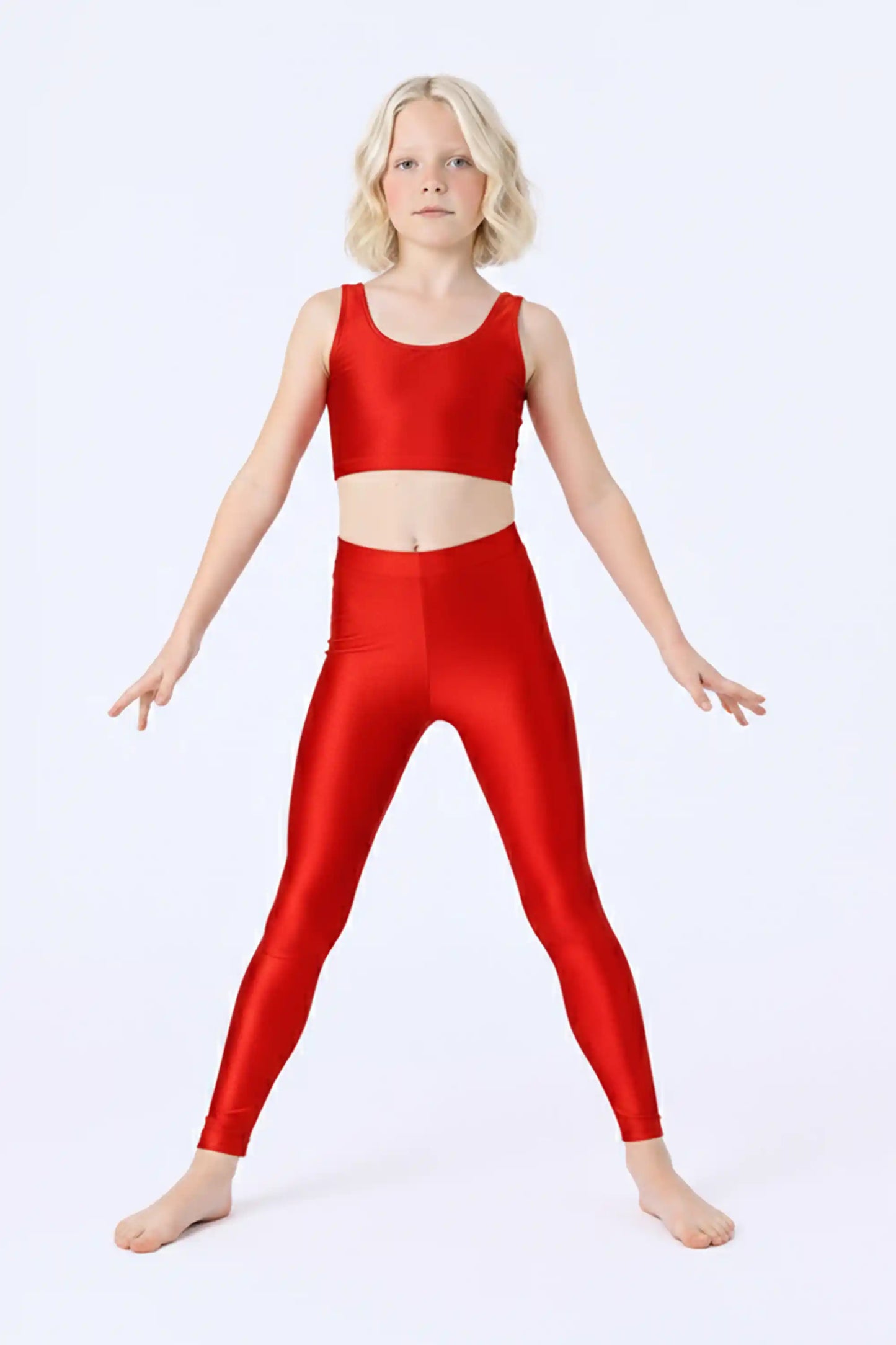 Girls Shiny High Waisted Leggings – Dance & Gymnastics Stretch Tights