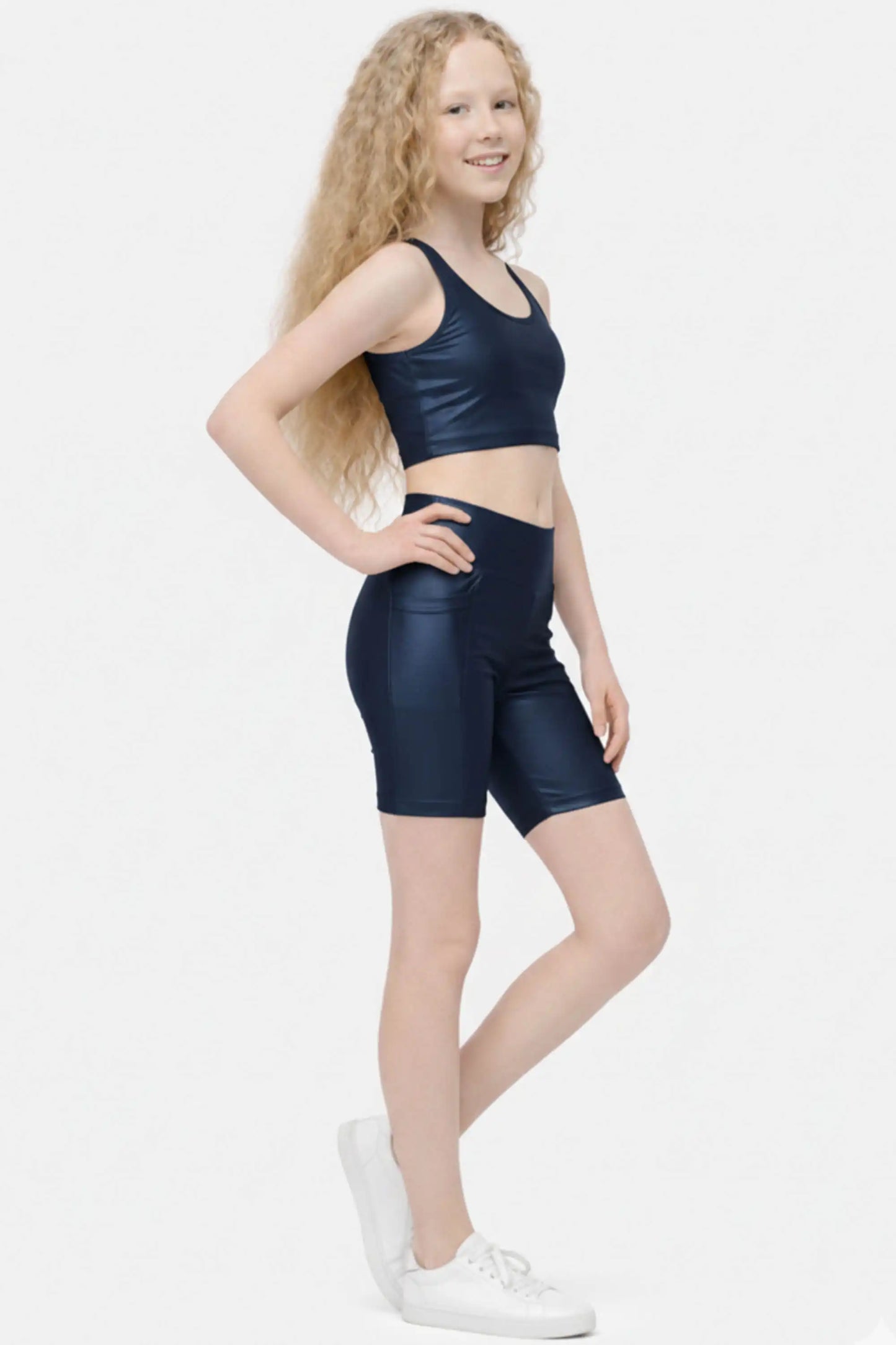 Girls Athletic Shorts with Pocket High Waisted Biker Shorts for Dance Yoga Gymnastics