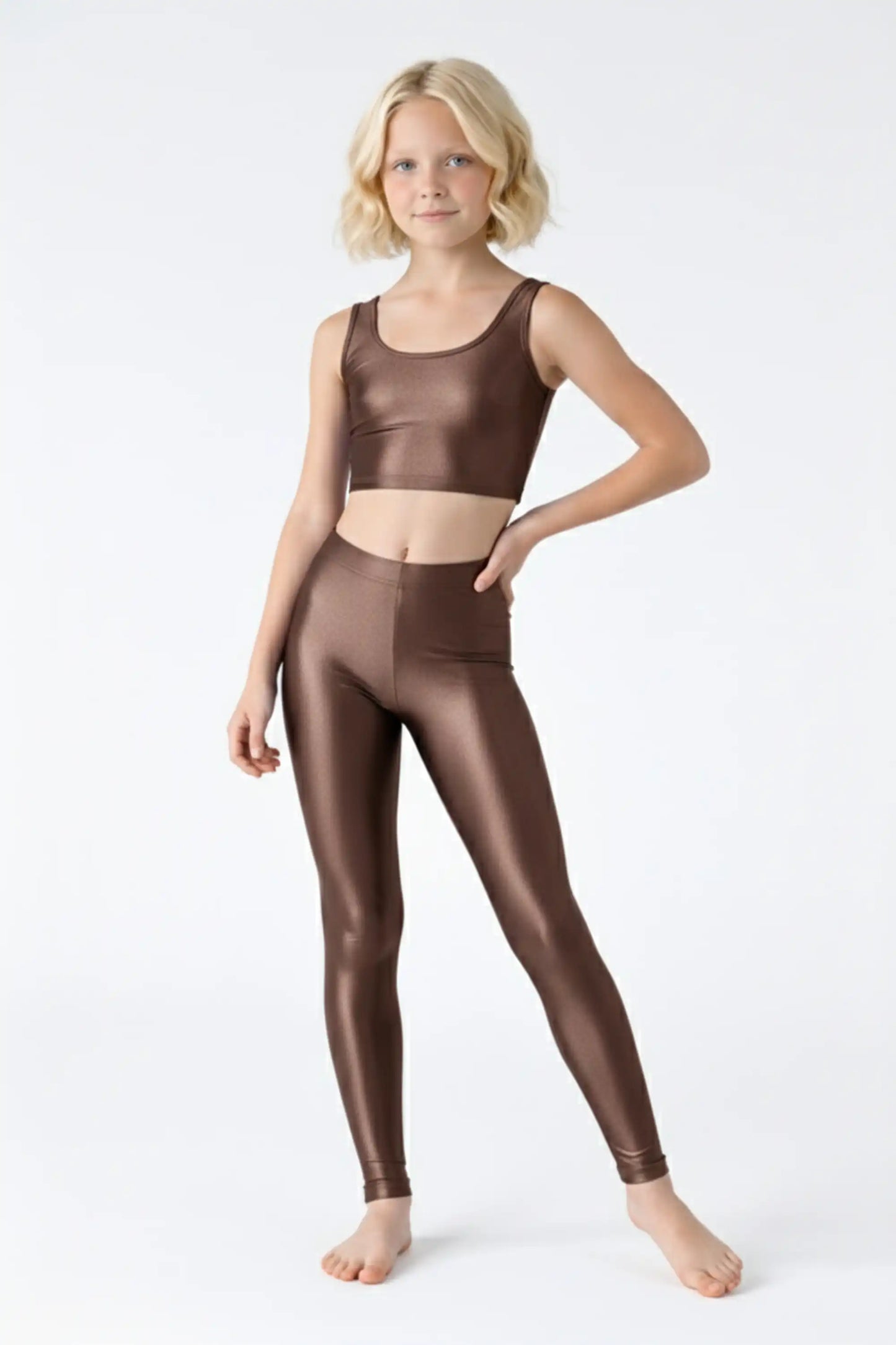 Girls Shiny High Waisted Leggings – Dance & Gymnastics Stretch Tights