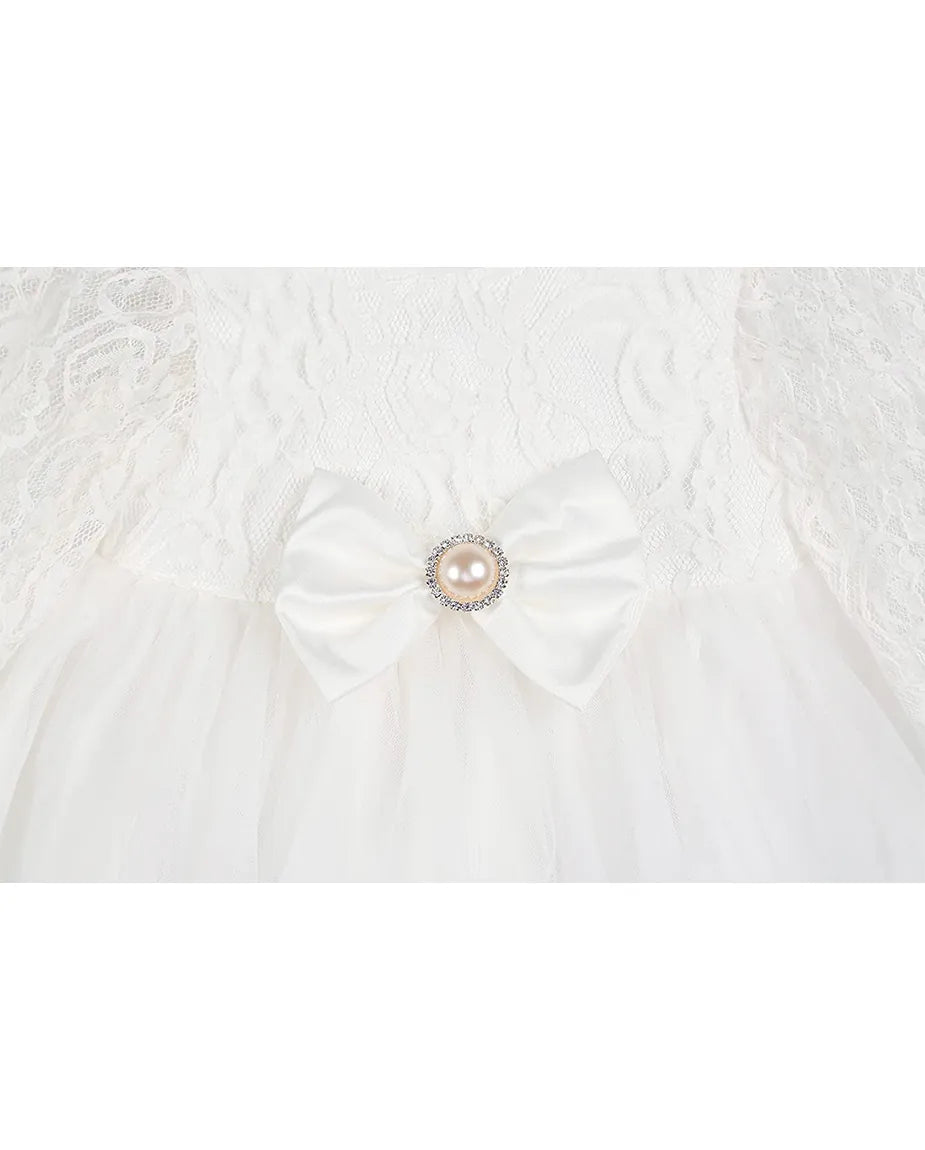 Baby Girls White Lace & Satin Christening Dress Set