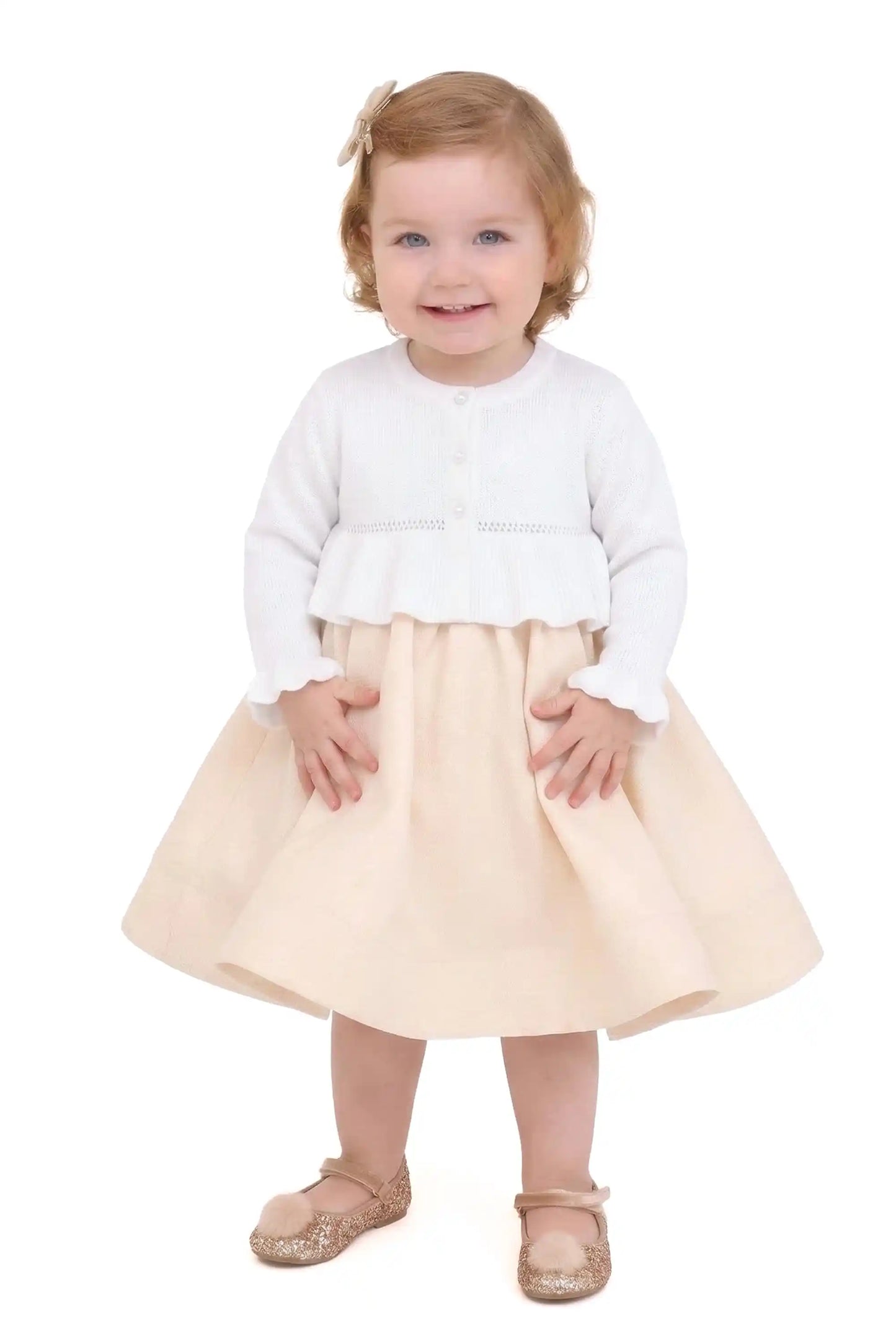Baby Girls' Long Sleeve Knit One Button Closure Bolero Shrug