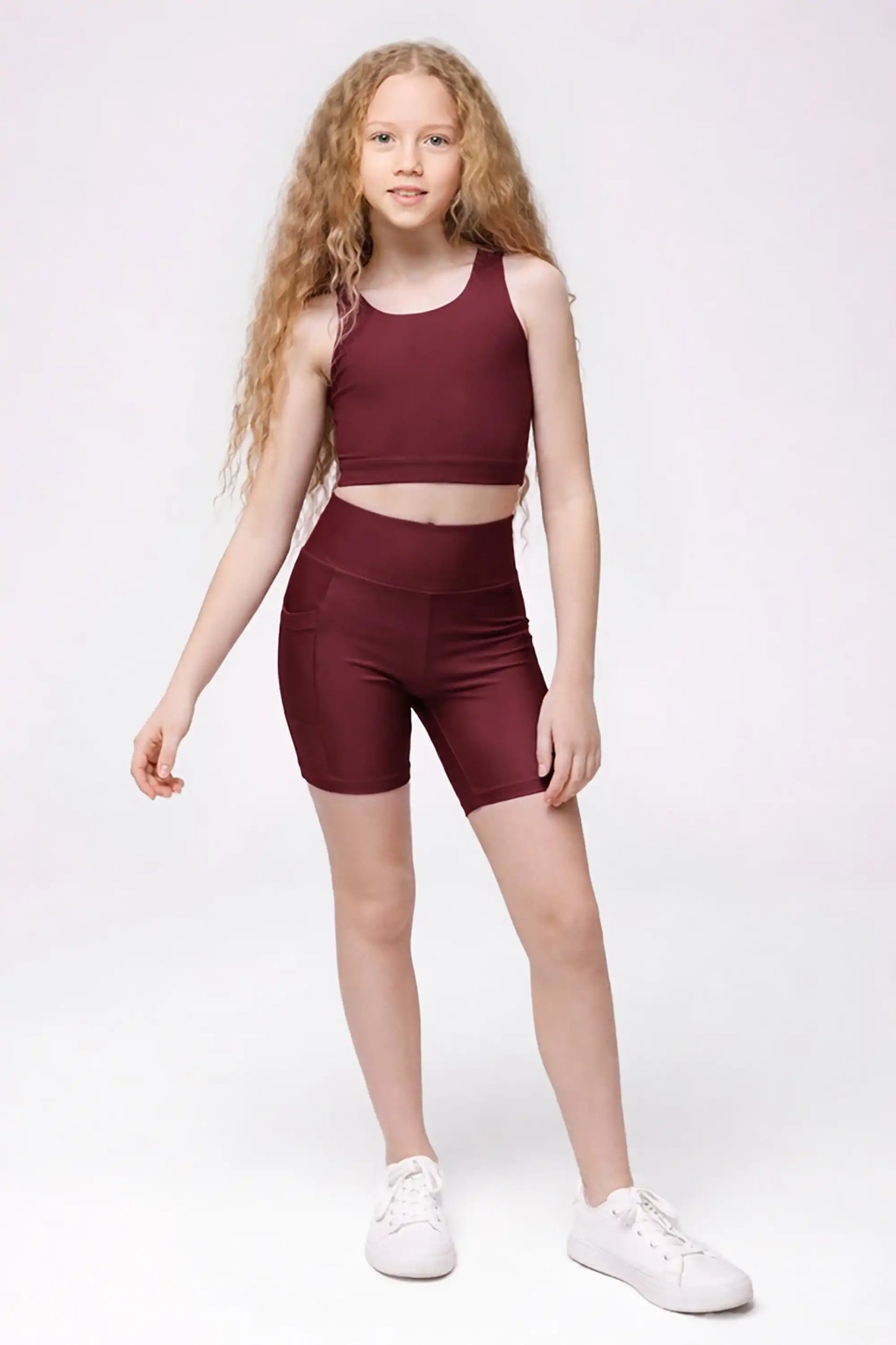 Girls Athletic Shorts with Pocket High Waisted Biker Shorts for Dance Yoga Gymnastics