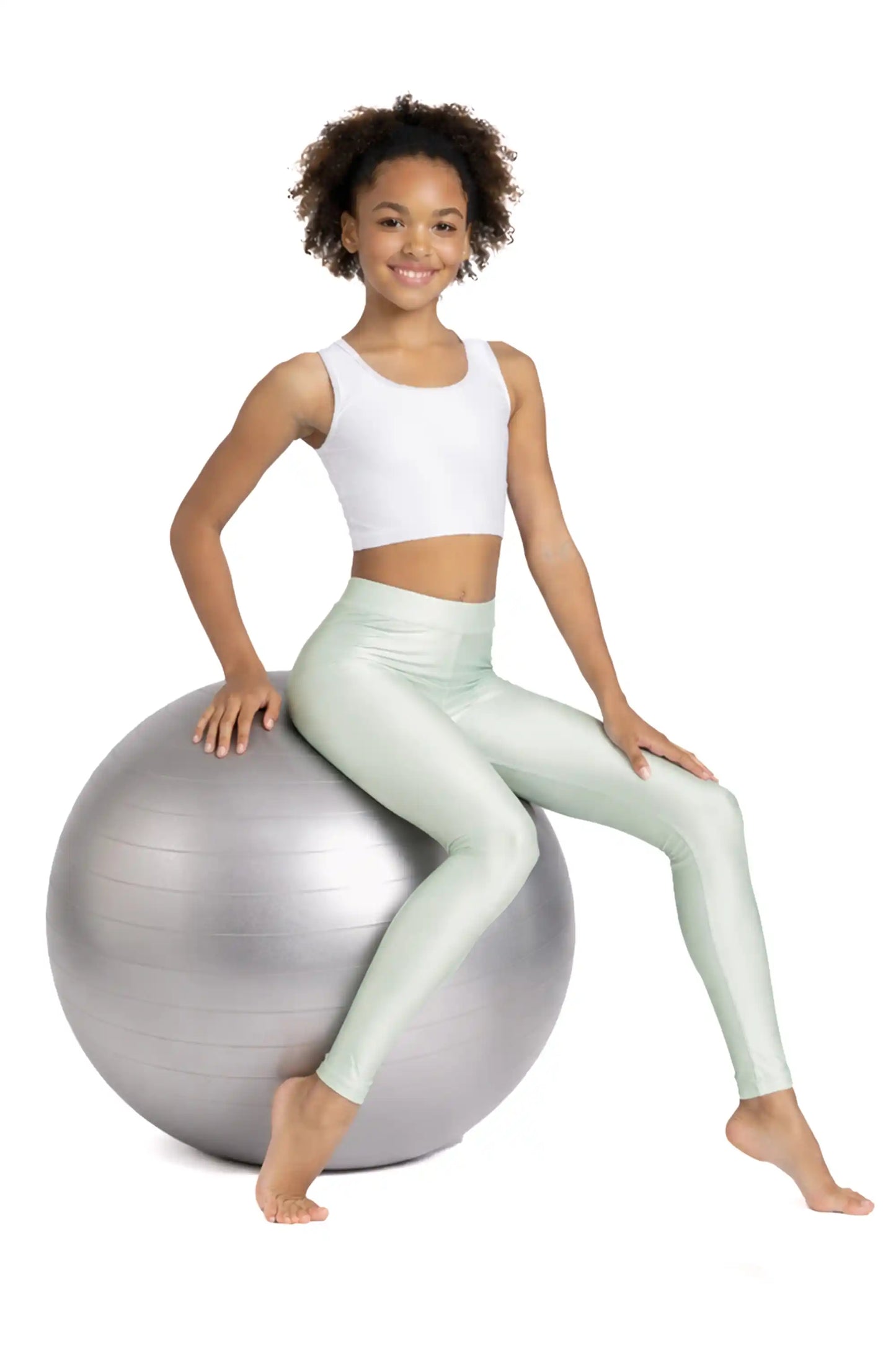 Girls Shiny High Waisted Leggings – Dance & Gymnastics Stretch Tights