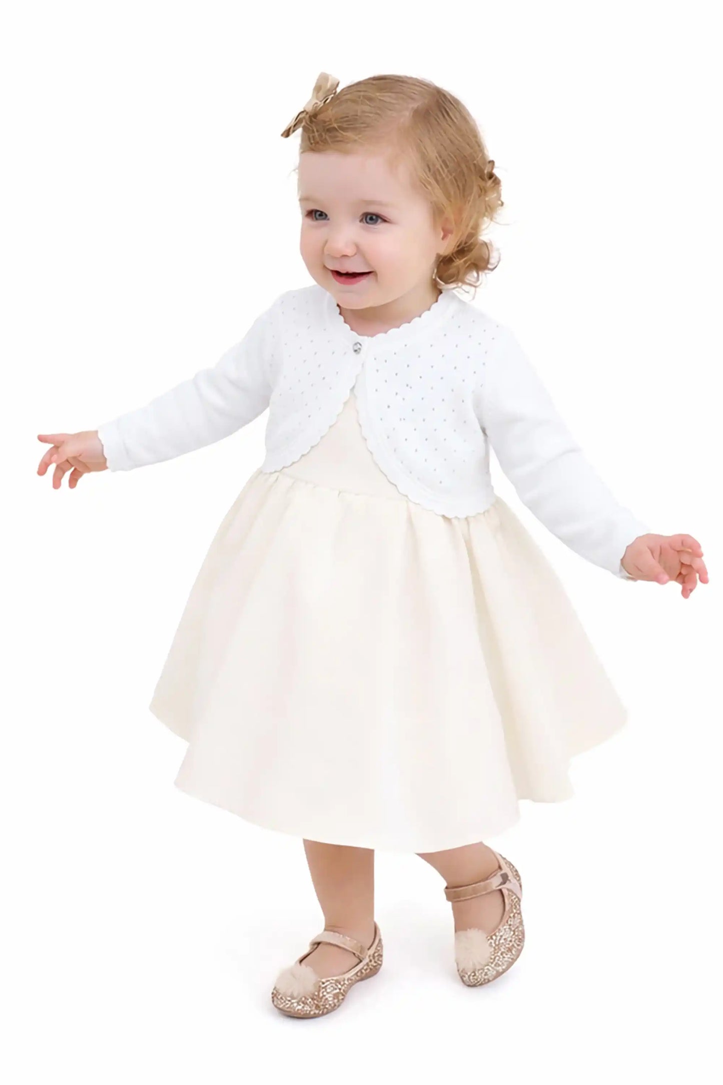 Baby Girls' Long Sleeve Knit One Button Closure Bolero Shrug