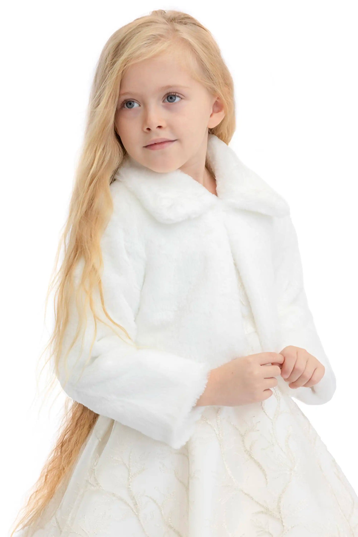 Girls Faux Fur Shrug Jacket Tied Ribbon Cozy Bolero