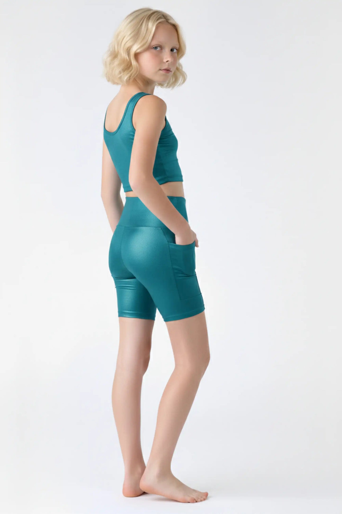 Girls Athletic Shorts with Pocket High Waisted Biker Shorts for Dance Yoga Gymnastics