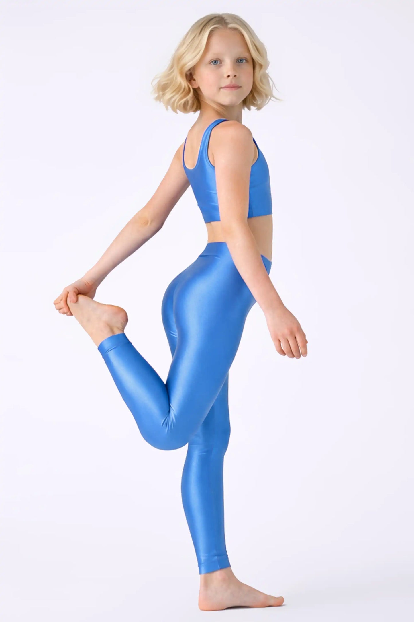 Girls Shiny High Waisted Leggings – Dance & Gymnastics Stretch Tights