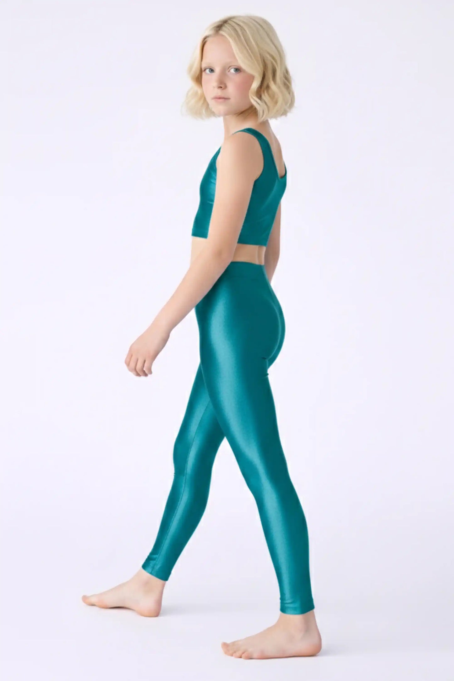 Girls Shiny High Waisted Leggings – Dance & Gymnastics Stretch Tights