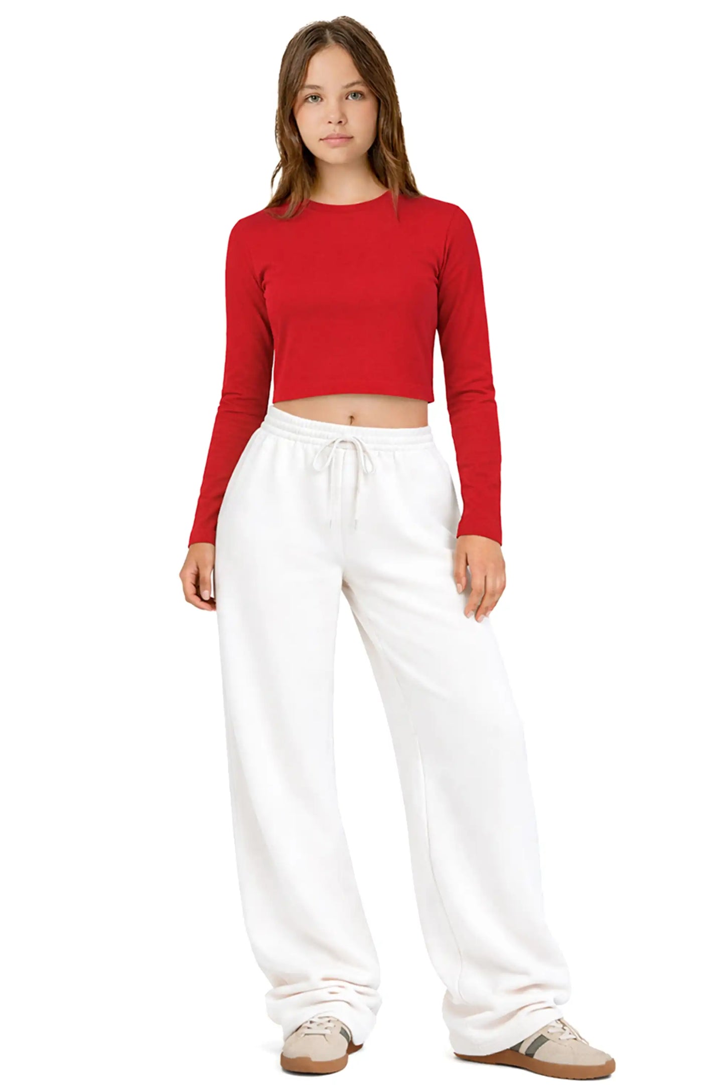 Girls' Long Sleeve Crop Top – Soft Cotton, 4-Way Stretch, Breathable Everyday Tee