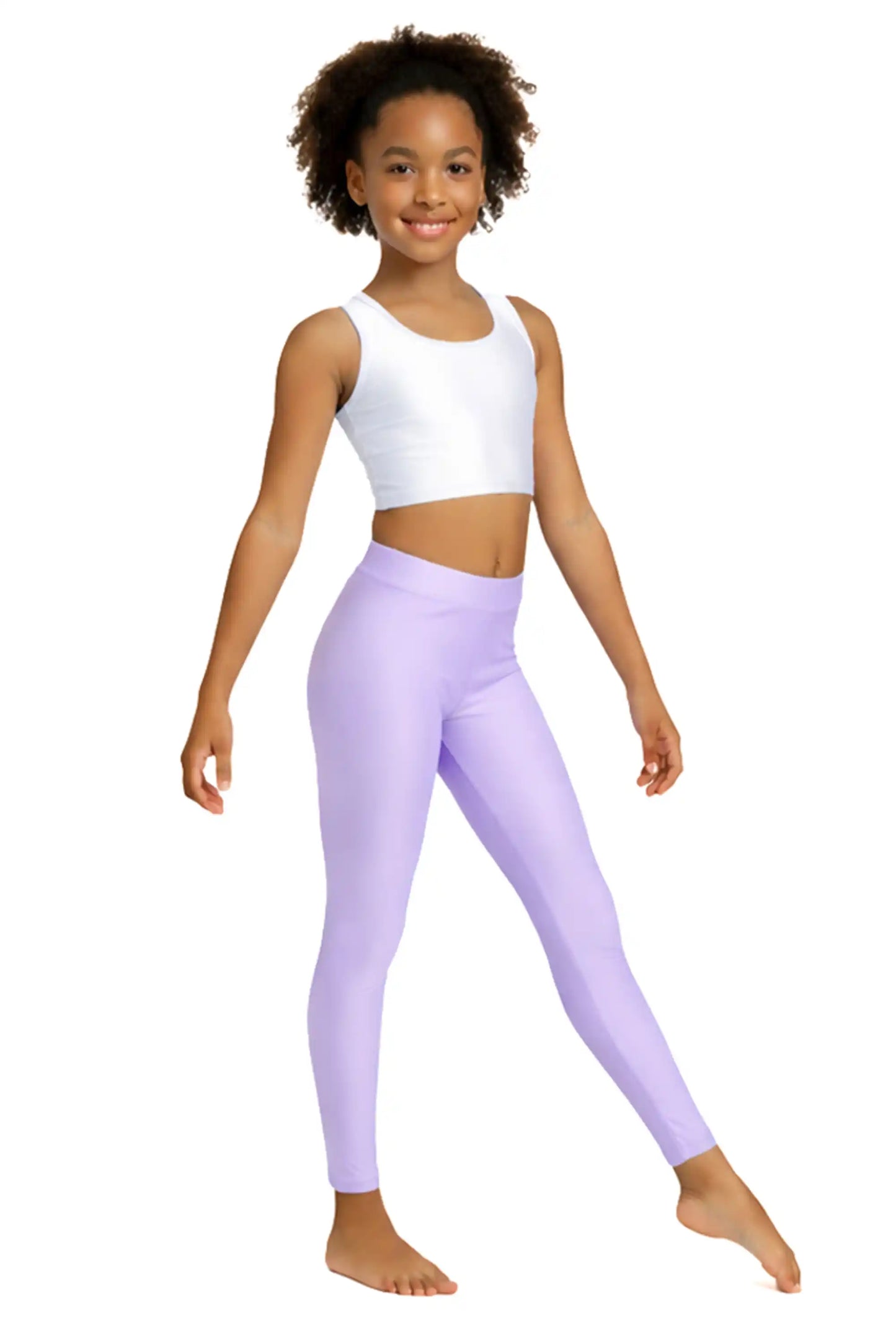 Girls Shiny High Waisted Leggings – Dance & Gymnastics Stretch Tights