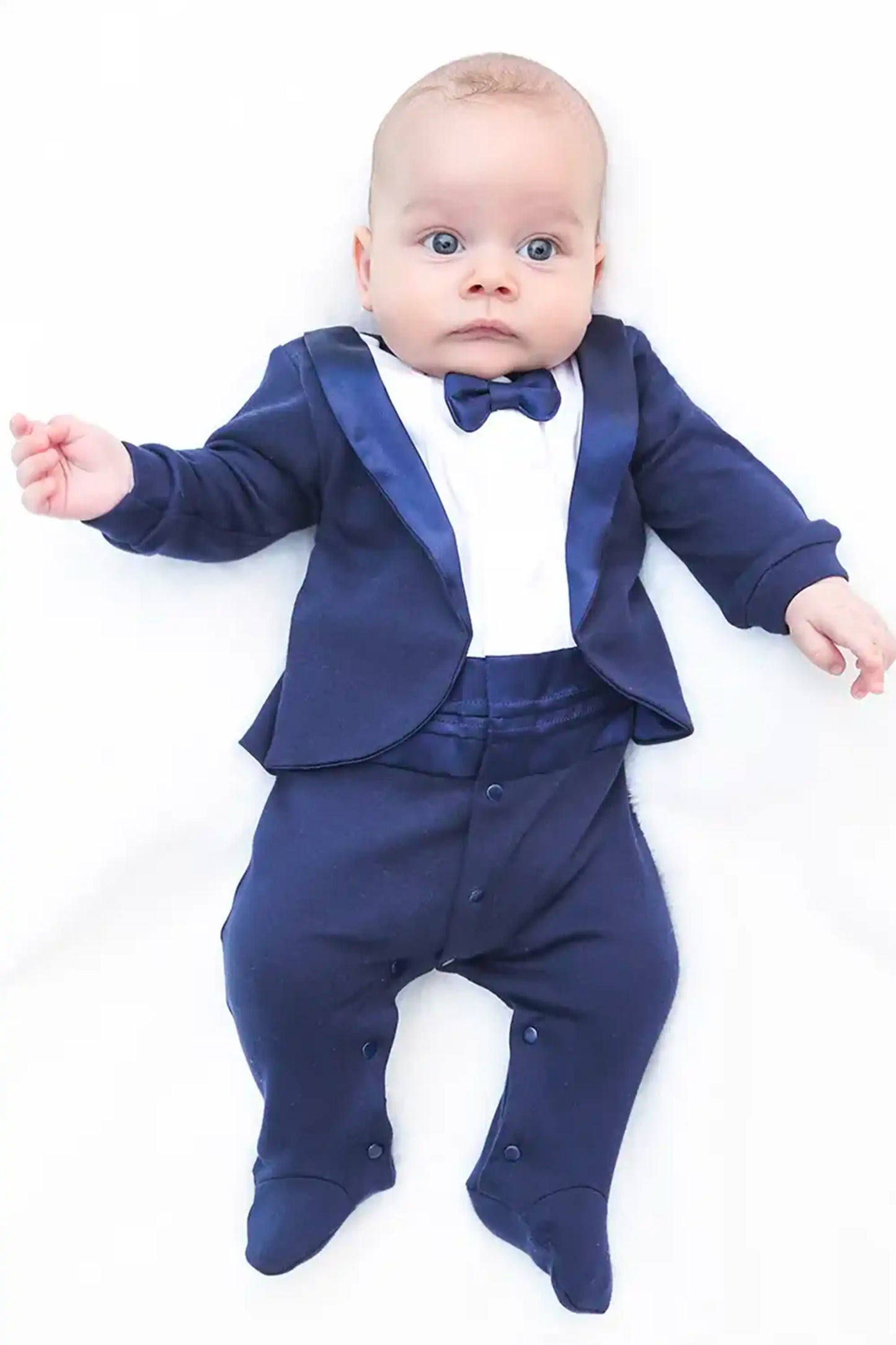 Baby Boy Footie Tuxedo Outfit with Bow Tie for Christmas Holidays - The Perfect Gentleman Look