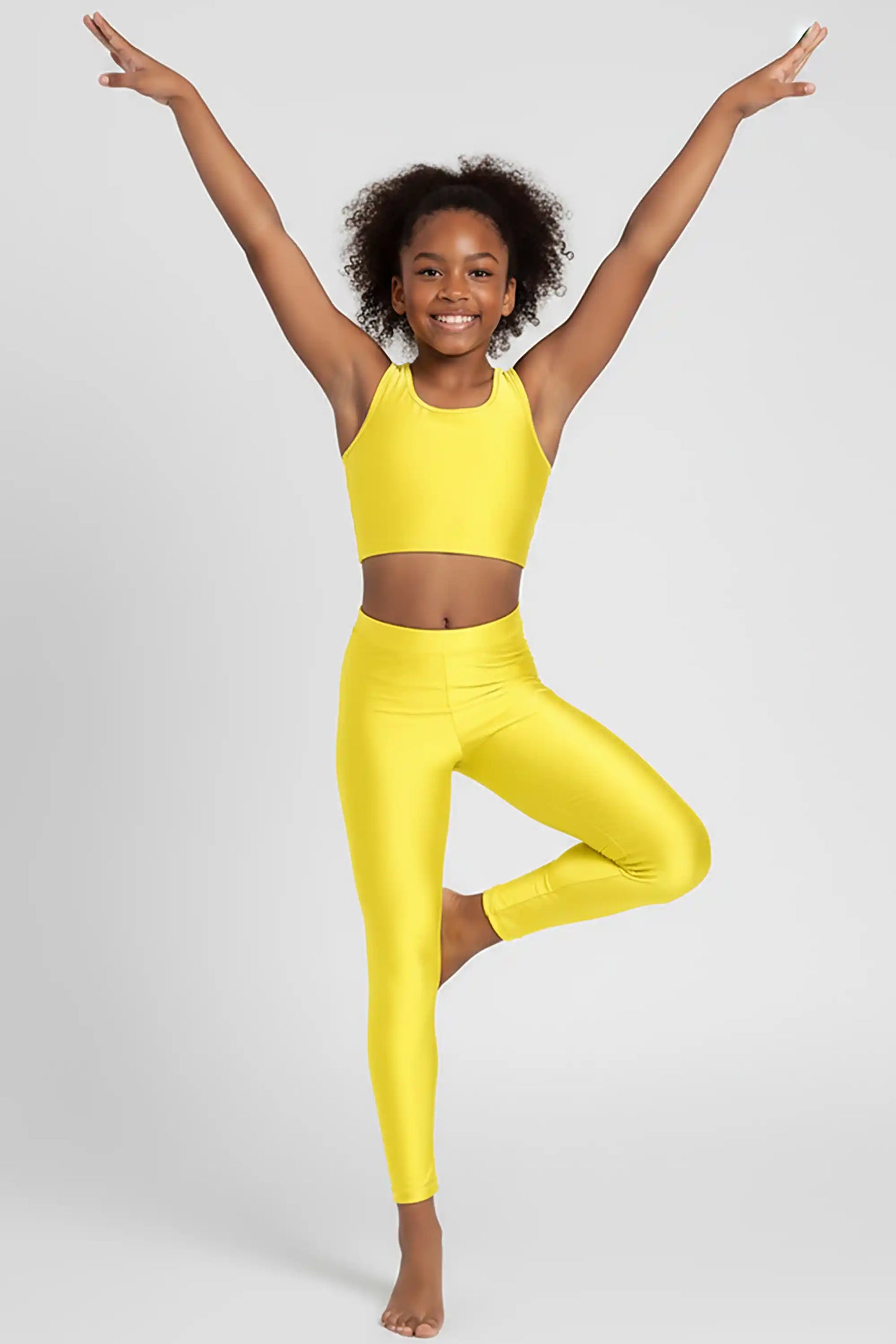 Girls Shiny High Waisted Leggings – Dance & Gymnastics Stretch Tights