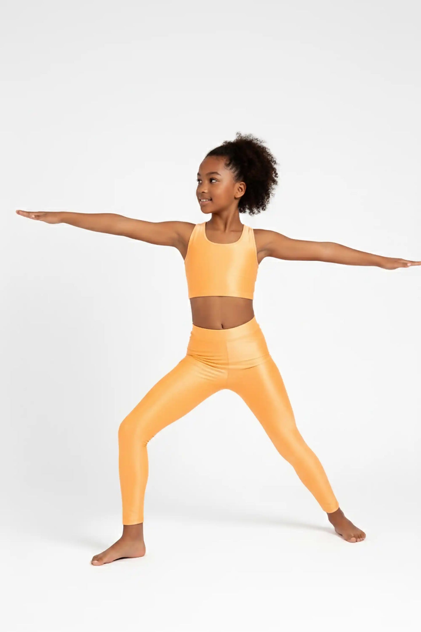 Girls Shiny High Waisted Leggings – Dance & Gymnastics Stretch Tights