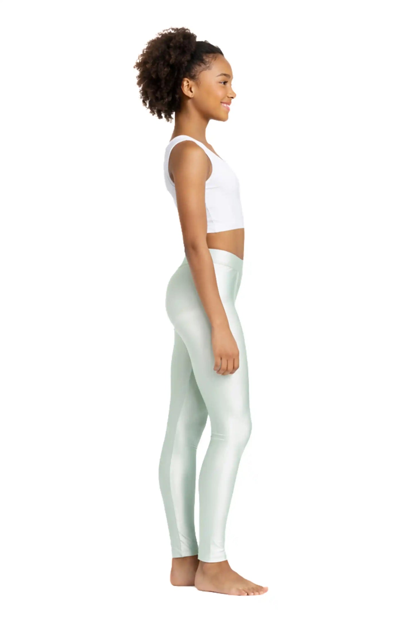 Girls Shiny High Waisted Leggings – Dance & Gymnastics Stretch Tights
