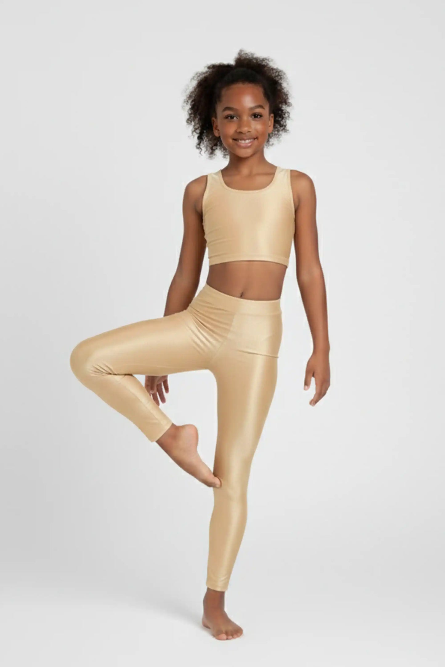 Girls Shiny High Waisted Leggings – Dance & Gymnastics Stretch Tights