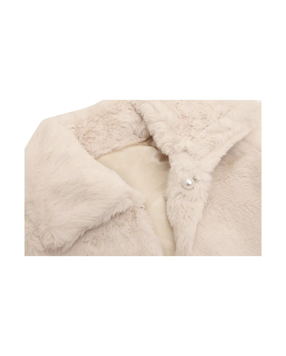 Girls Faux Fur Bolero Oversized Collar Jacket