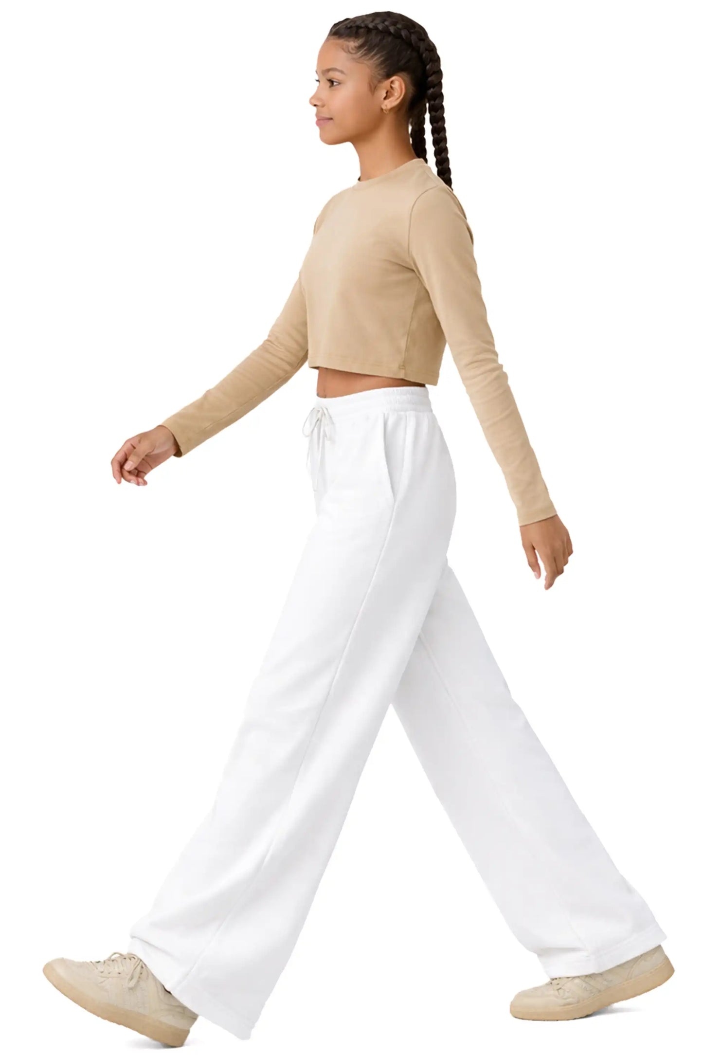 Girls' Long Sleeve Crop Top – Soft Cotton, 4-Way Stretch, Breathable Everyday Tee