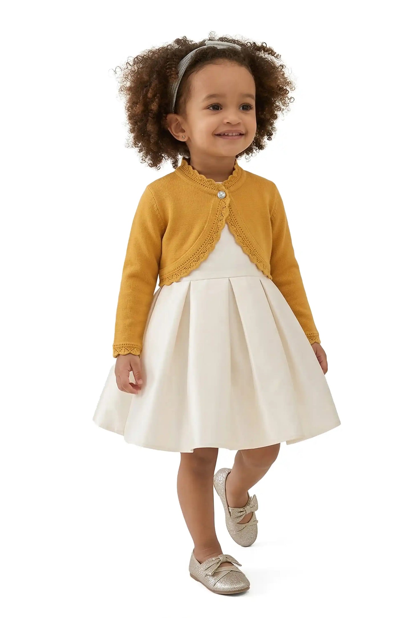 Little Girls' Knit Long Sleeve Button Closure Bolero Cardigan Shrug