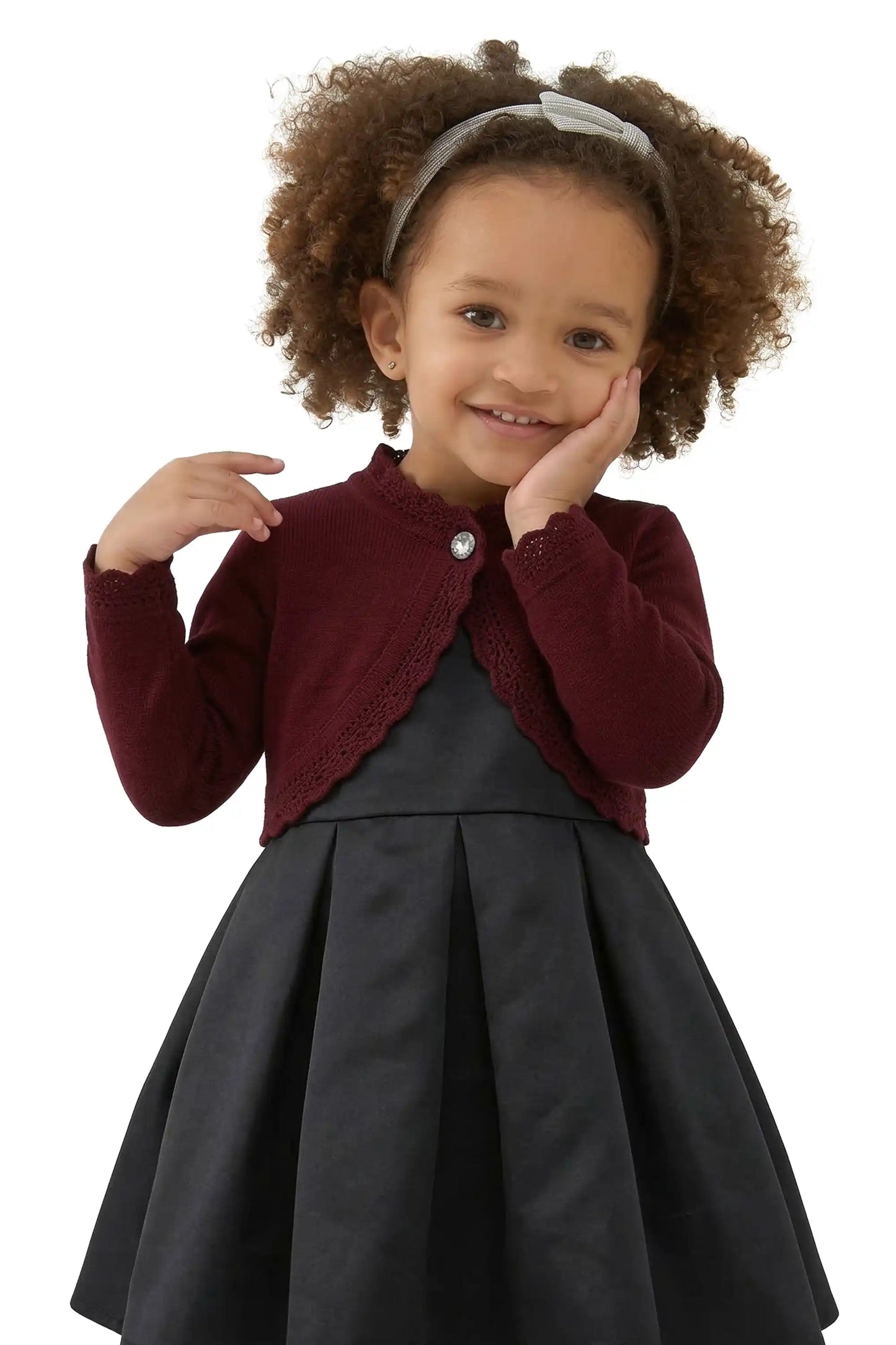 Little Girls' Knit Long Sleeve Button Closure Bolero Cardigan Shrug