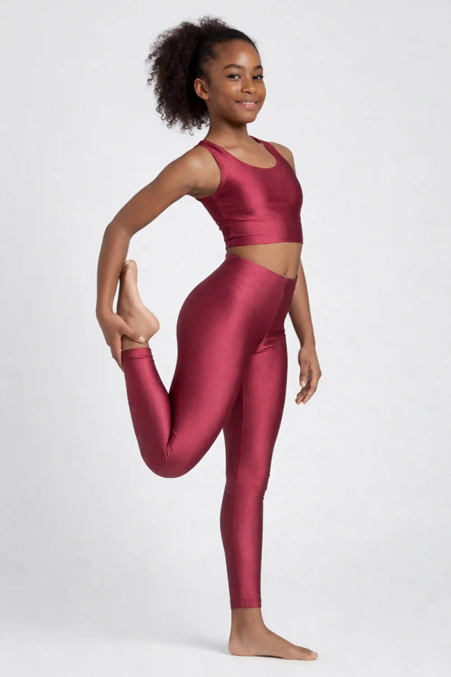 Girls Shiny High Waisted Leggings – Dance & Gymnastics Stretch Tights