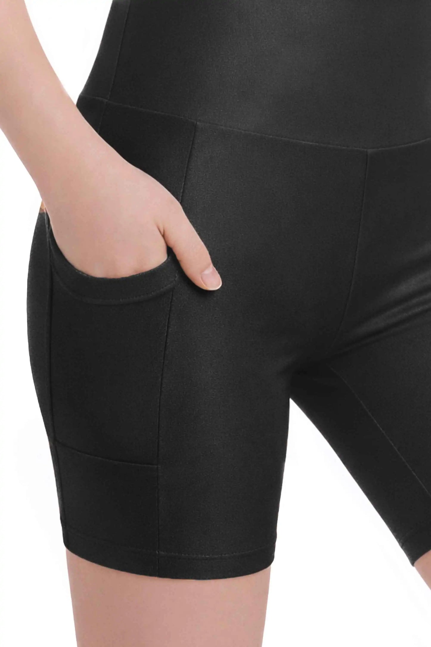 Girls Athletic Shorts with Pocket High Waisted Biker Shorts for Dance Yoga Gymnastics