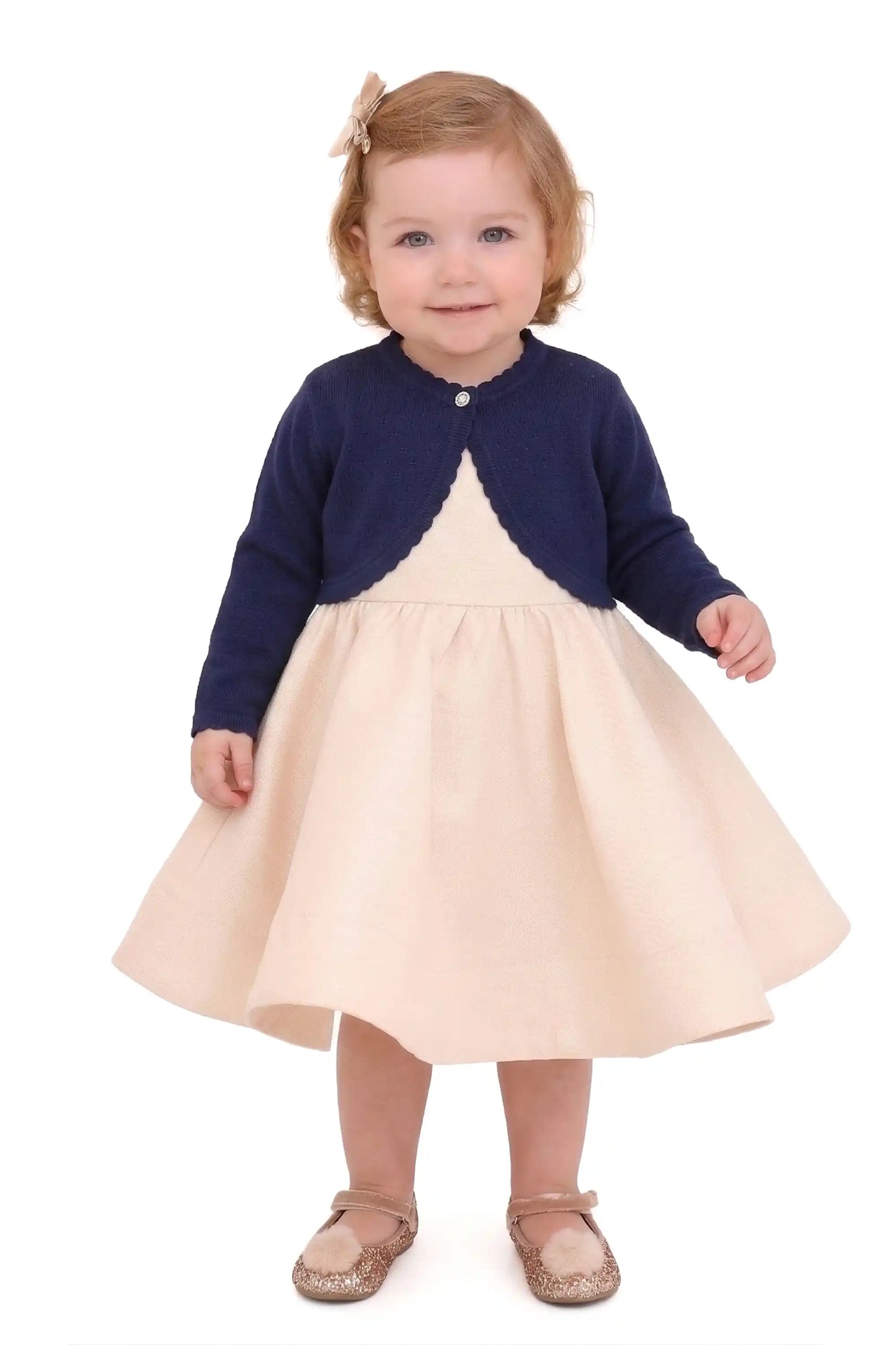 Baby Girls' Long Sleeve Knit One Button Closure Bolero Shrug
