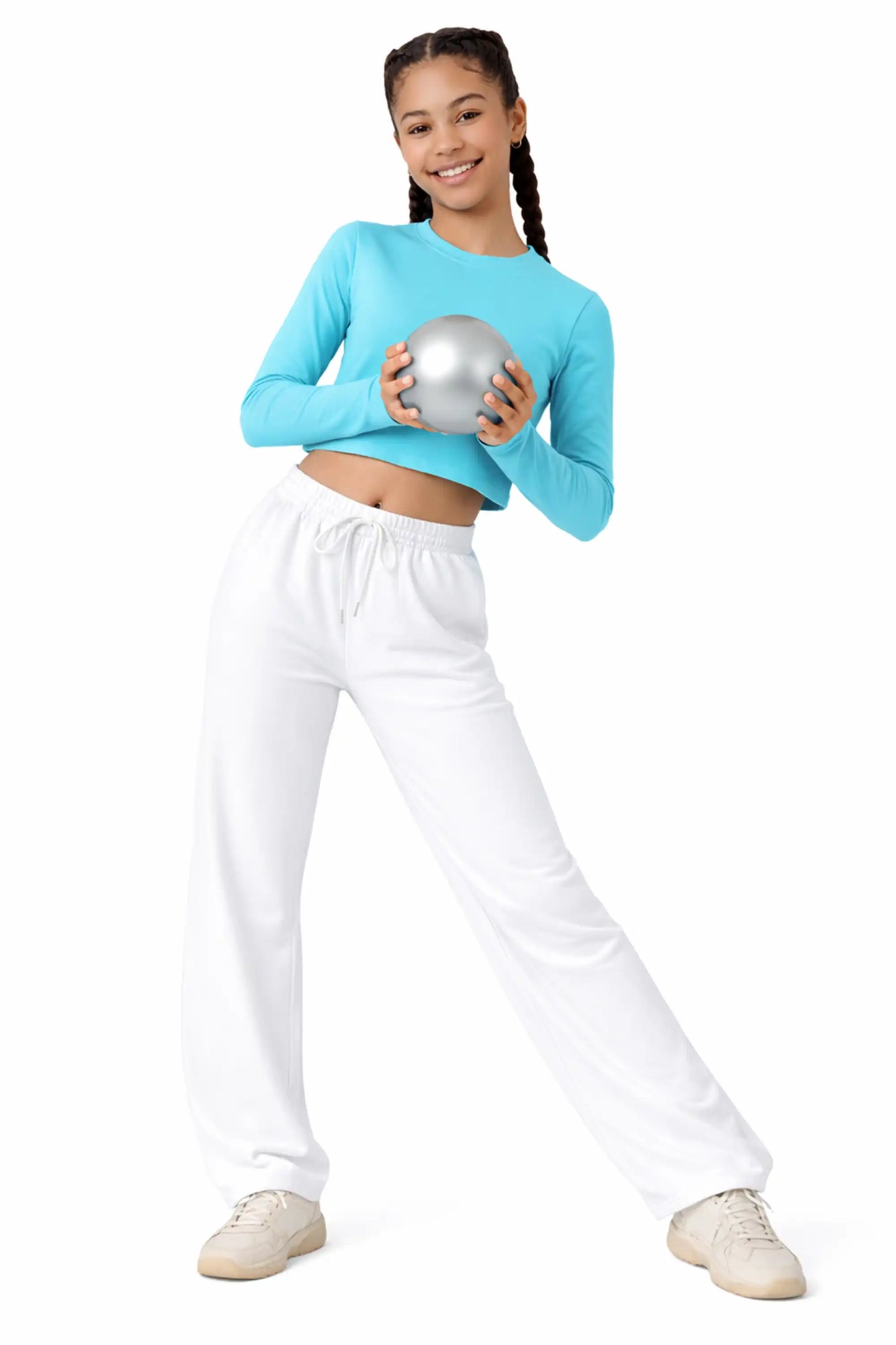 Girls' Long Sleeve Crop Top – Soft Cotton, 4-Way Stretch, Breathable Everyday Tee