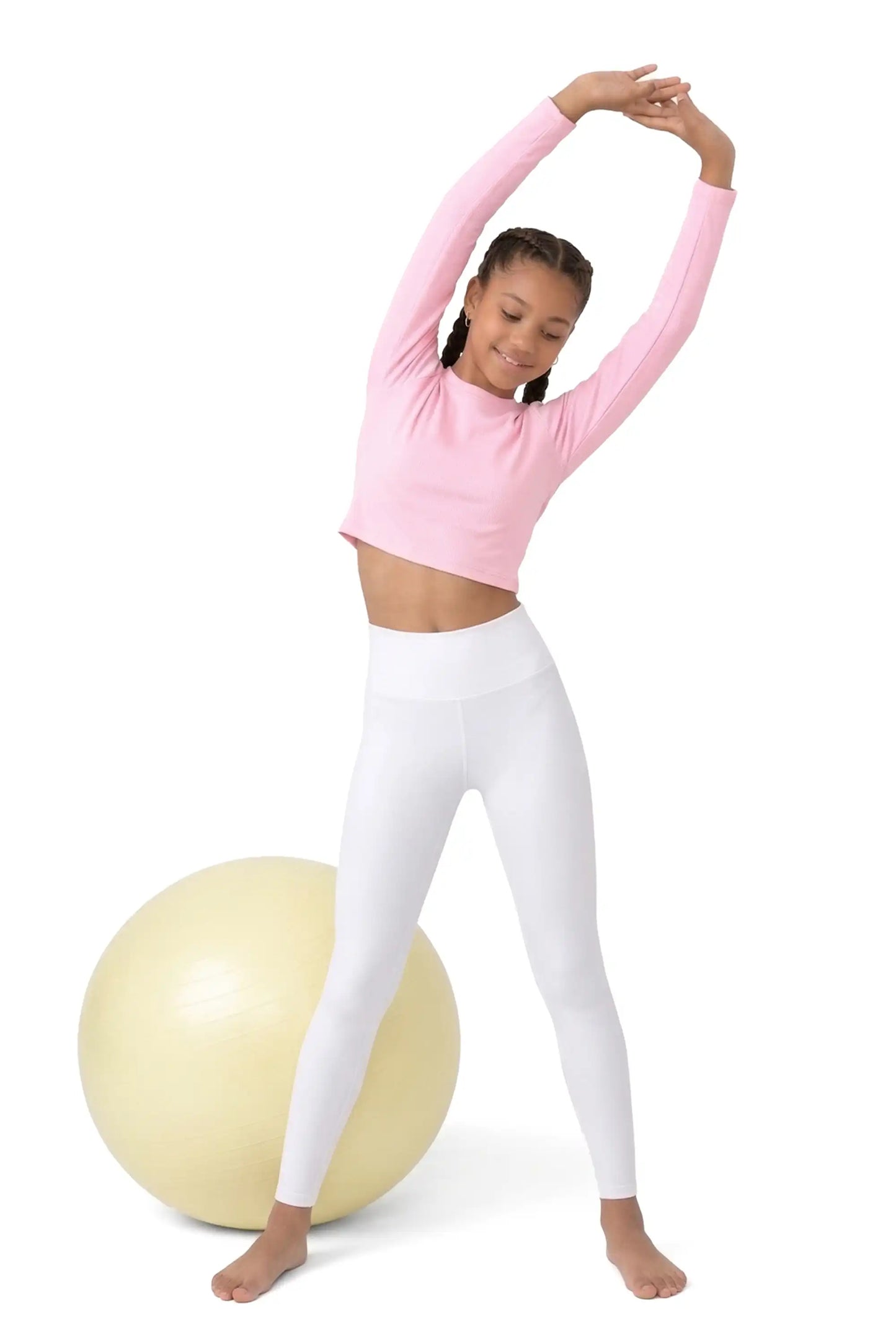 Girls' Long Sleeve Crop Top – Soft Cotton, 4-Way Stretch, Breathable Everyday Tee
