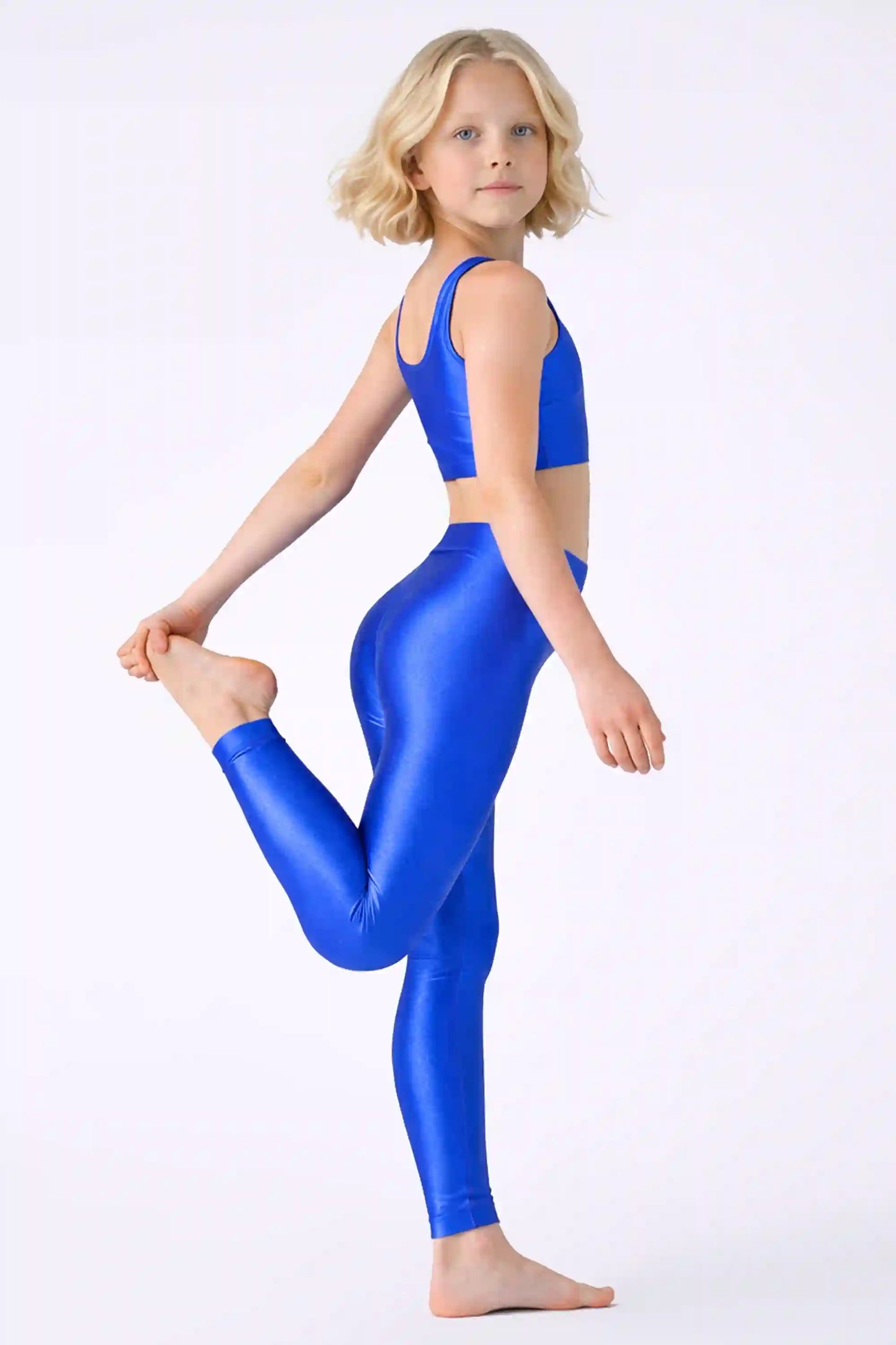 Girls Shiny High Waisted Leggings – Dance & Gymnastics Stretch Tights